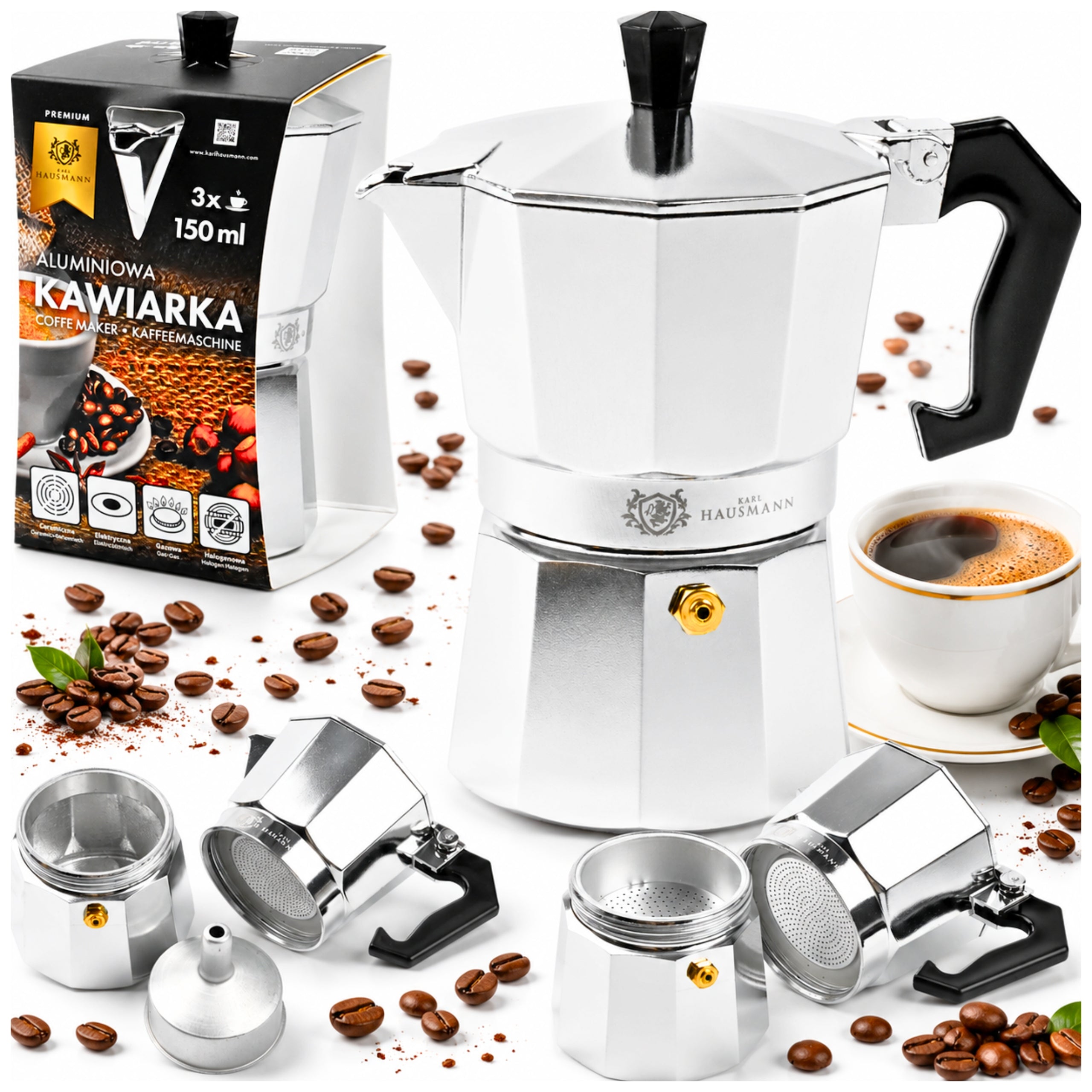 COFFEE MAKER TEA INFUSER 300ml ALUMINUM FOR GAS 6 cups