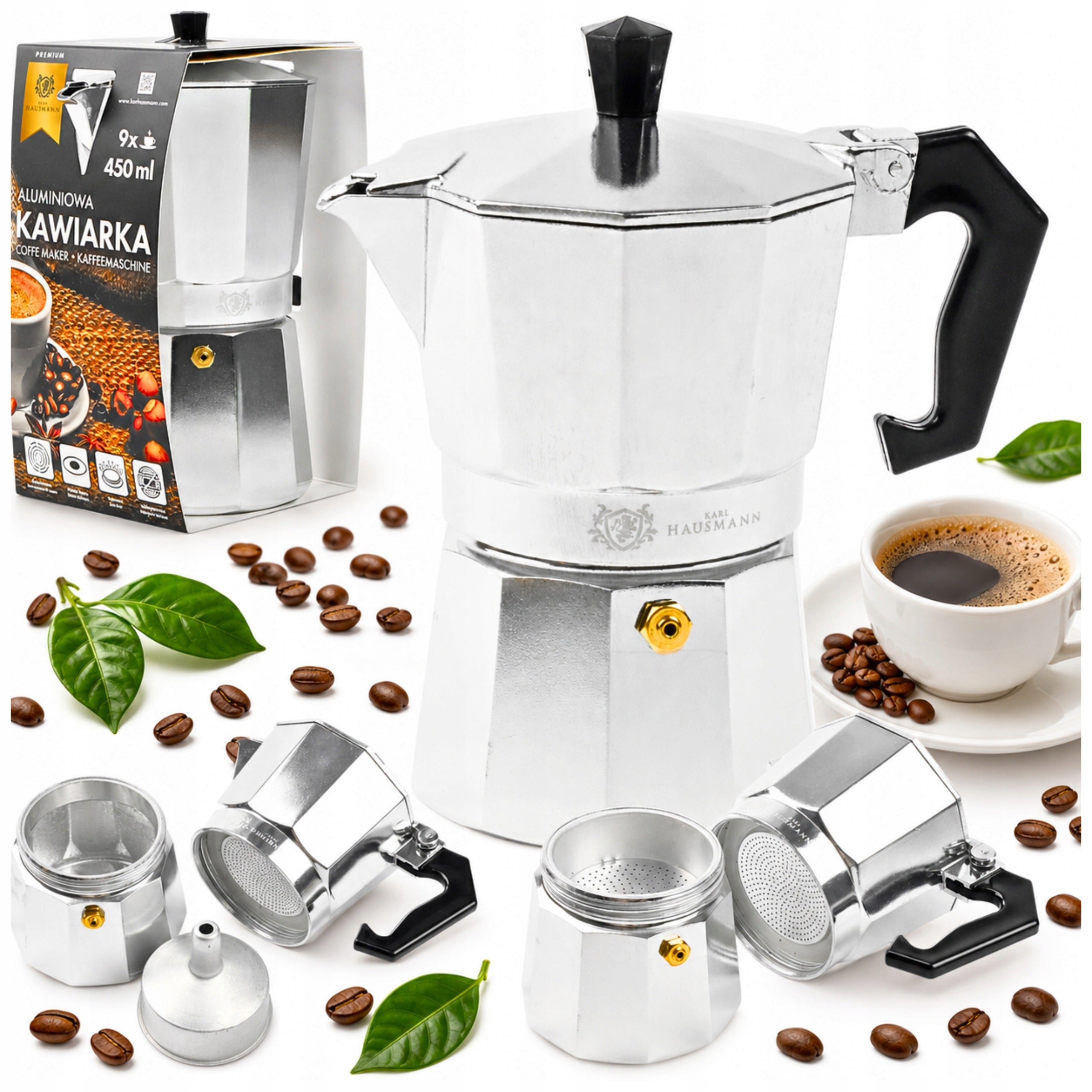 COFFEE MAKER TEA INFUSER 450ml ALUMINUM FOR GAS 9 cups