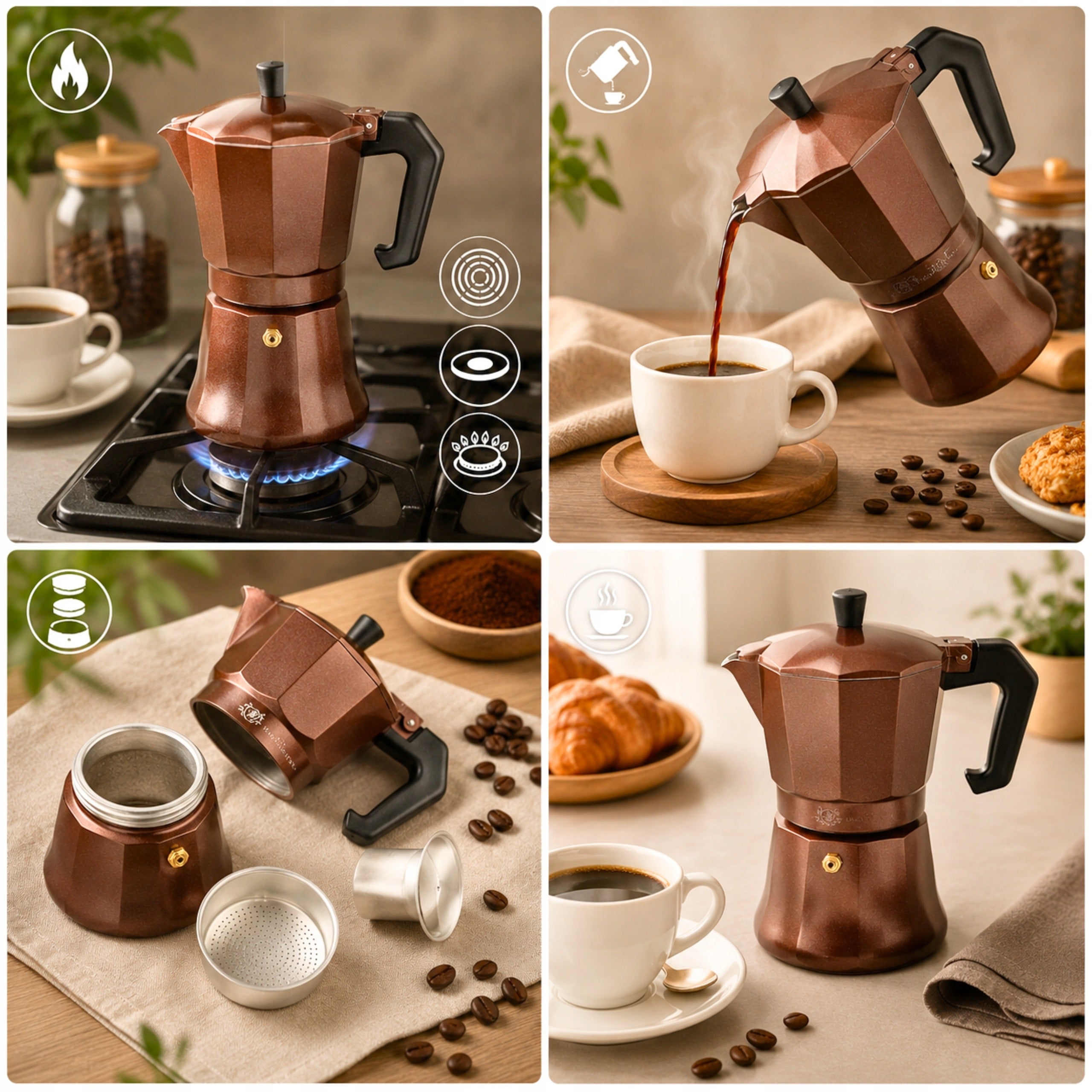COFFEE MAKER TEA INFUSER 450ml brown FULL INDUCTION 9 cups Packaging status original