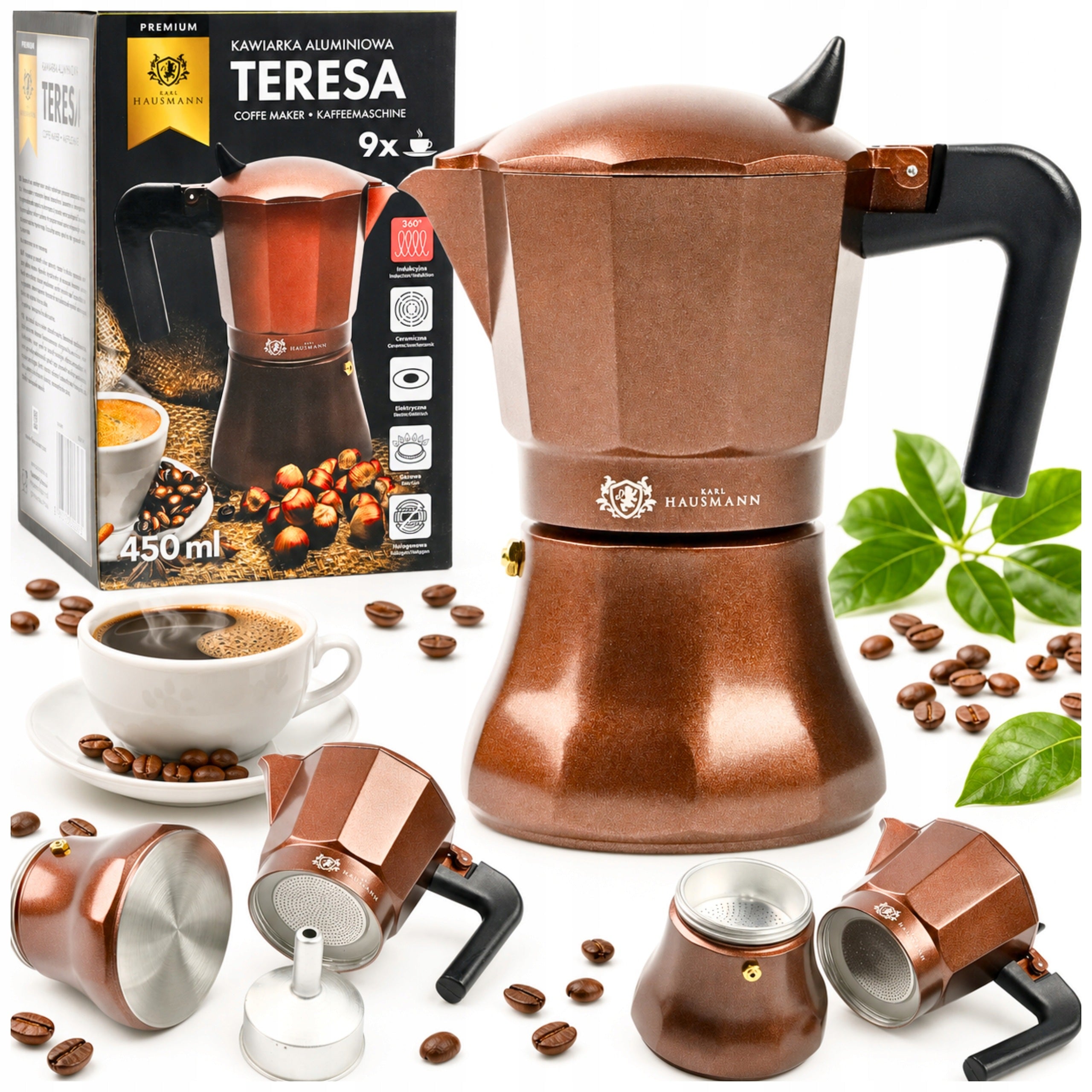 COFFEE MAKER TEA INFUSER 450ml brown FULL INDUCTION 9 cups