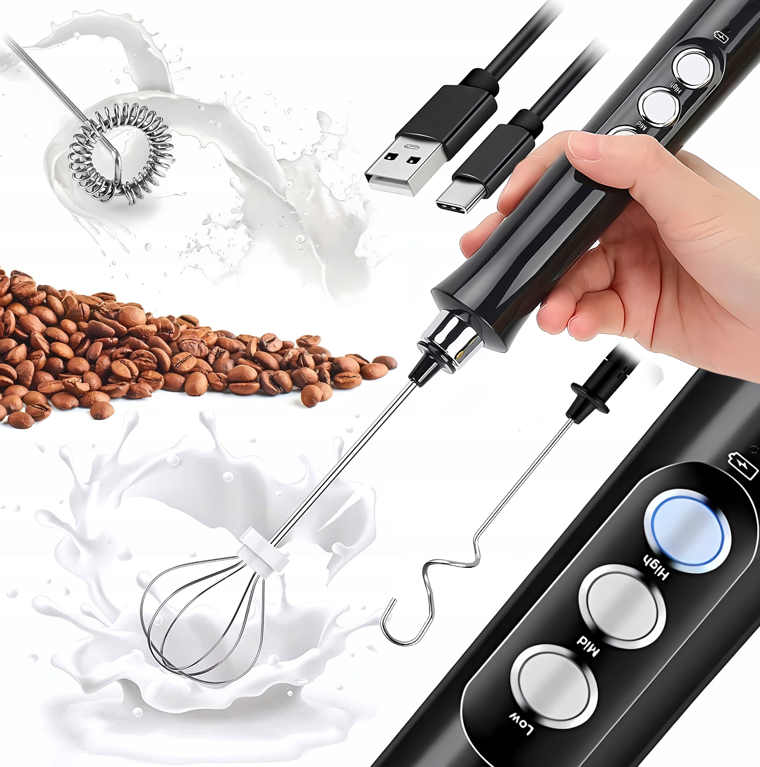 COFFEE MILK FROTHER BATTERY MIXER 3in1 BLURR