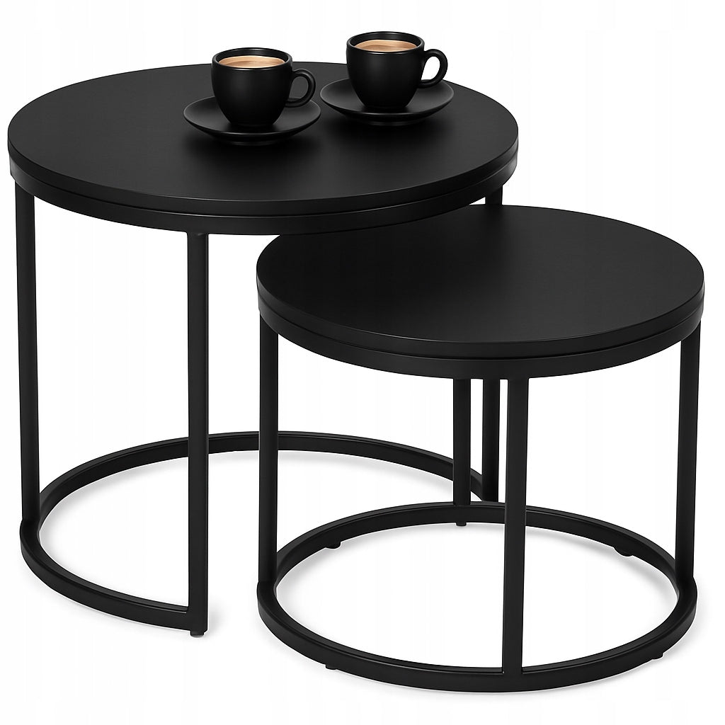 COFFEE TABLES ROUND TABLE SET BLACK 2in1 FI 53/43cm Brand Polomeble
