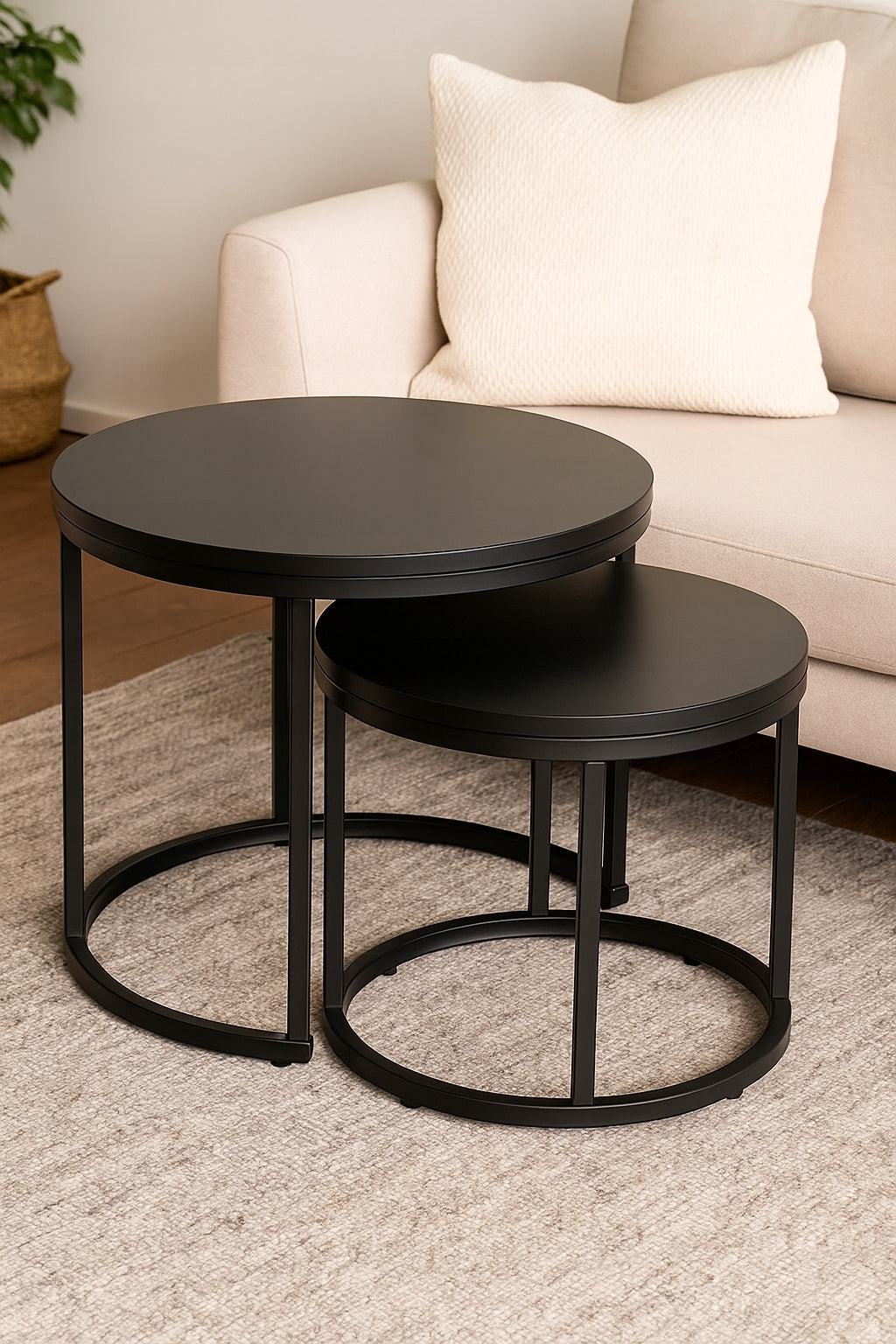 COFFEE TABLES ROUND TABLE SET BLACK 2in1 FI 53/43cm Manufacturer code 2206