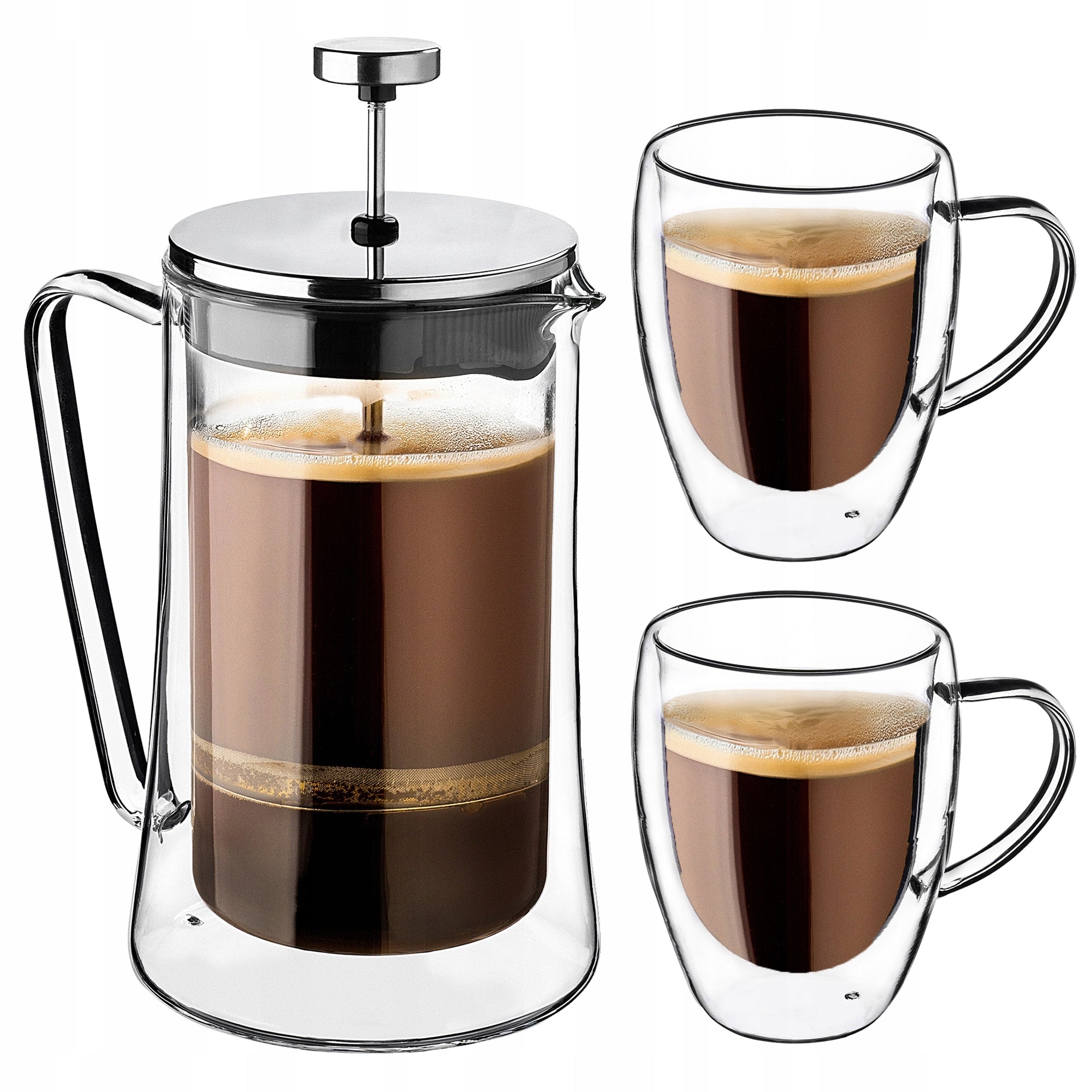 COFFEE TEA INFUSER 1L PISTON COFFEE MAKER JUG + THERMAL GLASSES