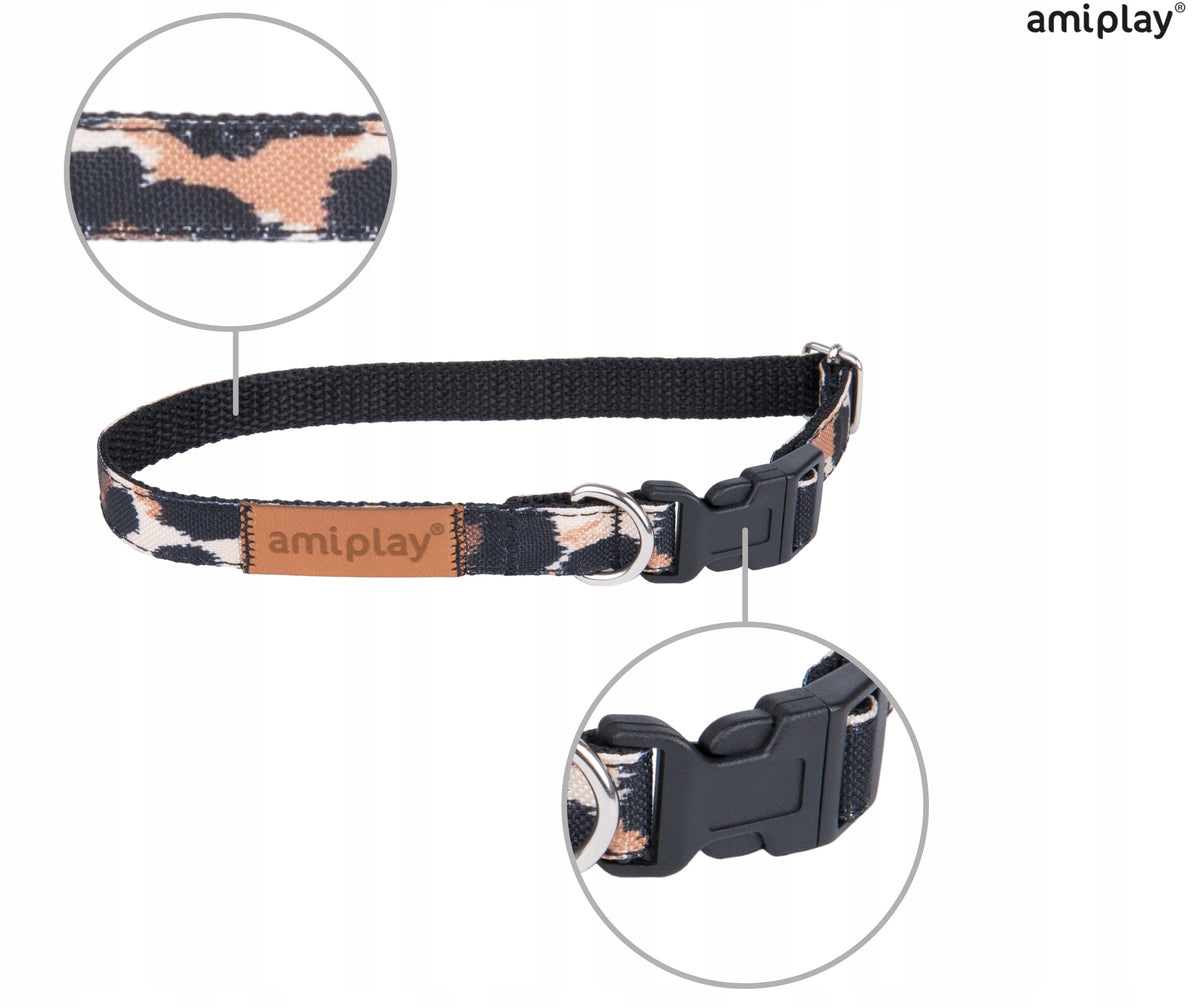 COLLAR ADJUSTABLE SAFARI ros. M 25-40x1,5cm COLOR PANTHER AMIPLAY