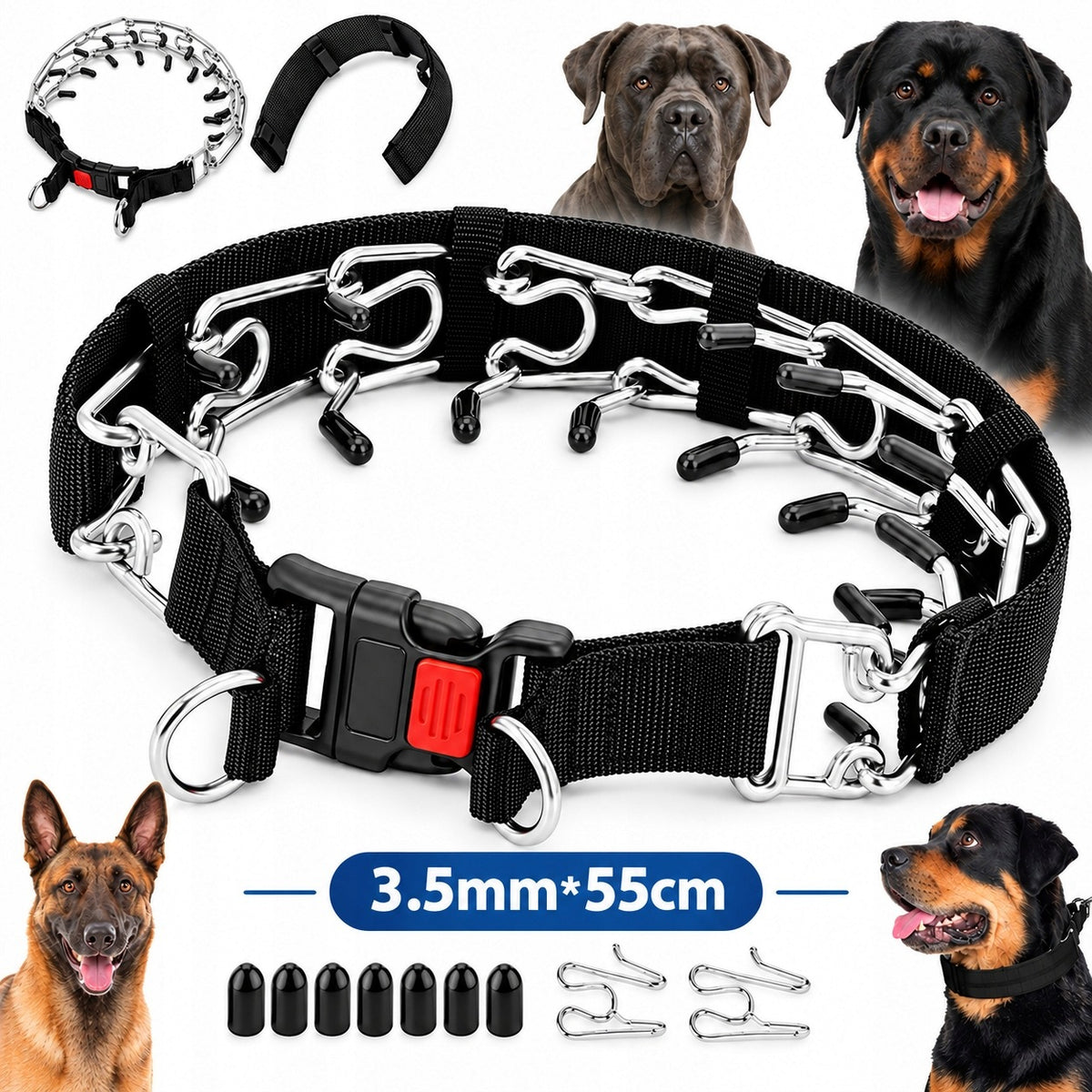 COLLAR EARRING METAL STEEL STRONG FOR DOG SECURE FASTENED 55cm - L