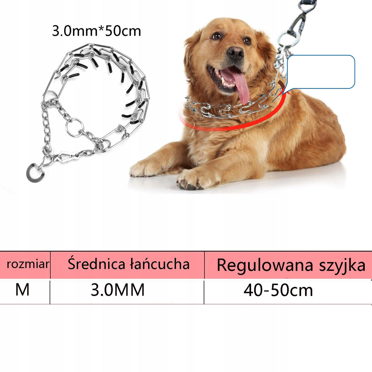 COLLAR EARRING for dog STRONG r. M 40-50 cm DURABLE TRAINING CHROME Manufacturer code Smycz do szkolenia psów rozmiar M