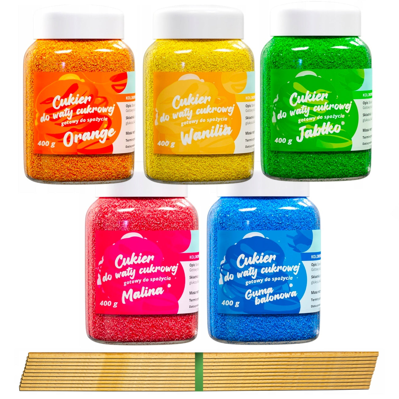 COLORED SUGAR for cotton candy 5x400g flavor MIX freebie 10pcs sticks