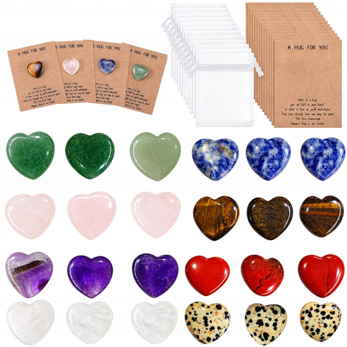 COLORFUL HEART-SHAPED STONE – NATURAL DECORATION SET 24 PIECES