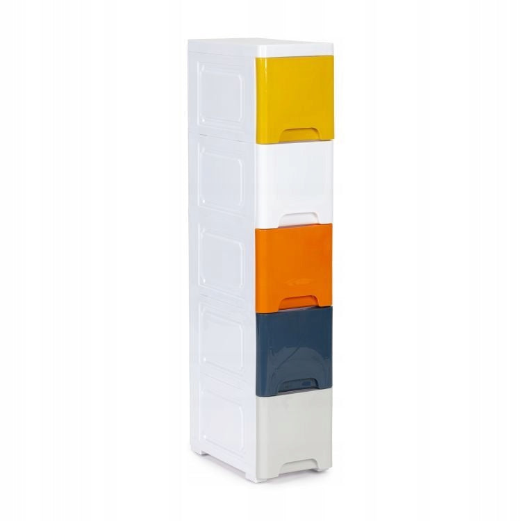 COLORFUL NARROW BOOKCASE WITH 5 DRAWERS ON WHEELS 83 X 18 X 32 CM Manufacturer code KOLREG5018
