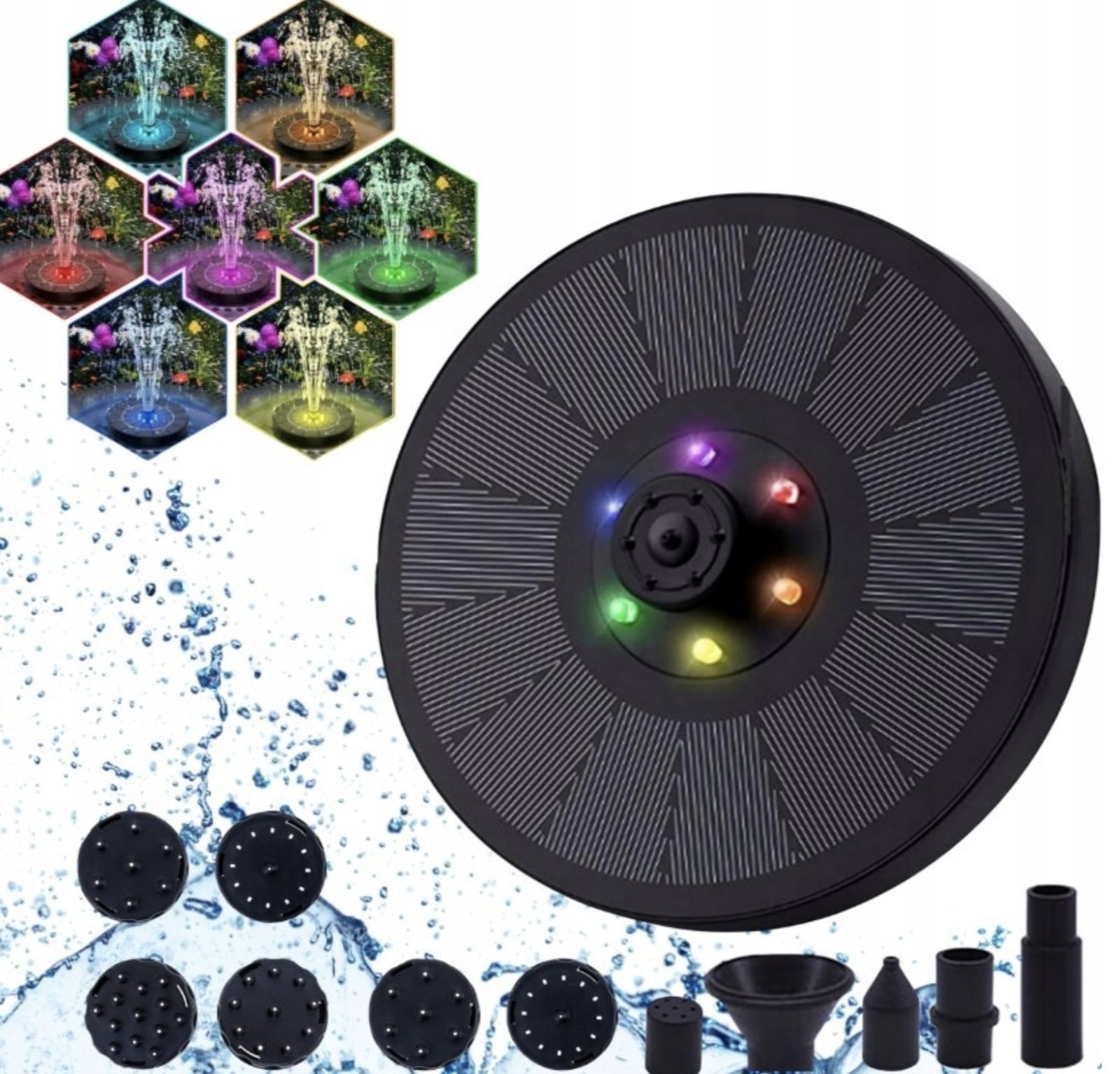 COLORFUL SOLAR GARDEN LED FOUNTAIN WITH BATTERY FOR RGB POND Manufacturer code Fontanna Solarna Pływająca 3W LED RGB