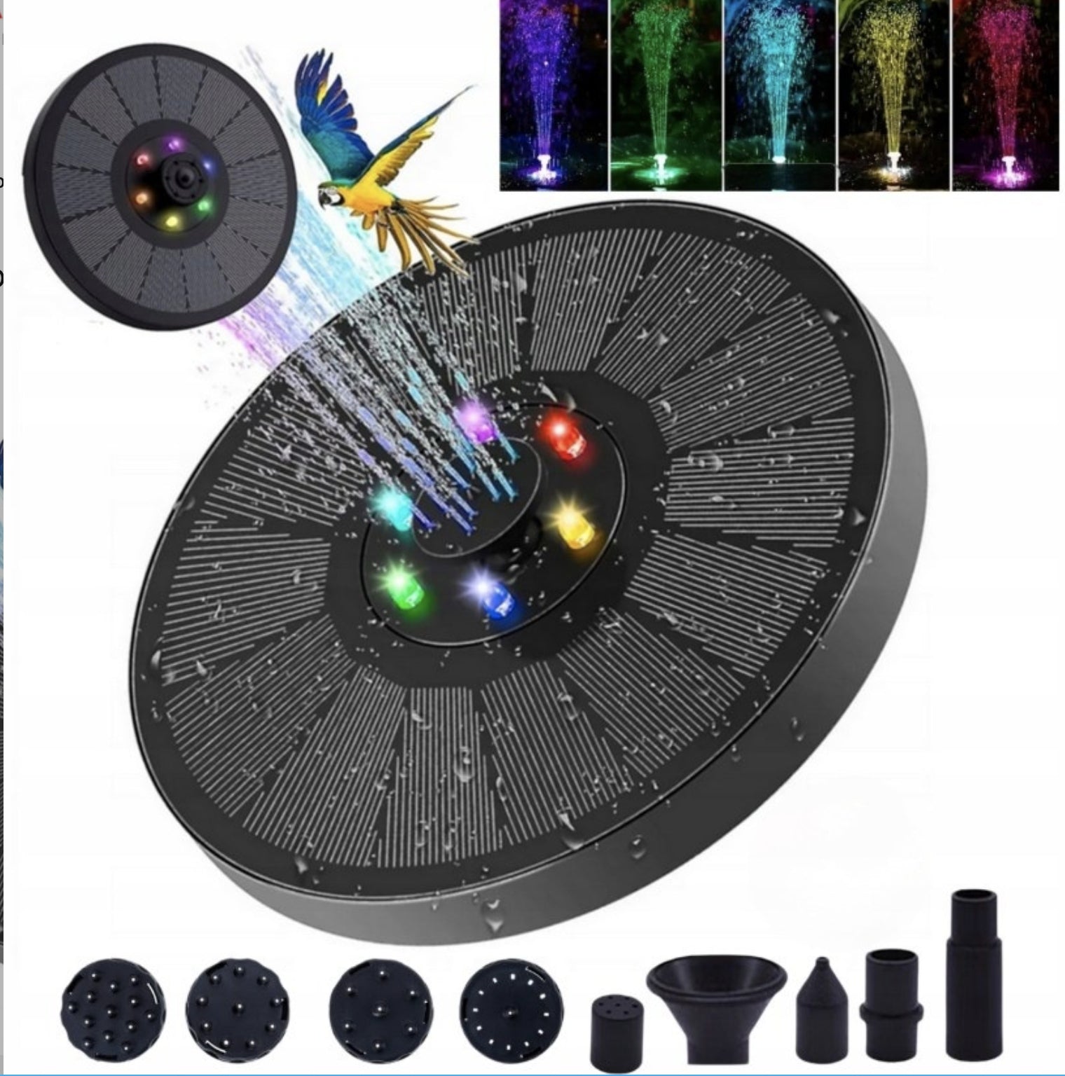 COLORFUL SOLAR GARDEN LED FOUNTAIN WITH BATTERY FOR RGB POND Packaging status original
