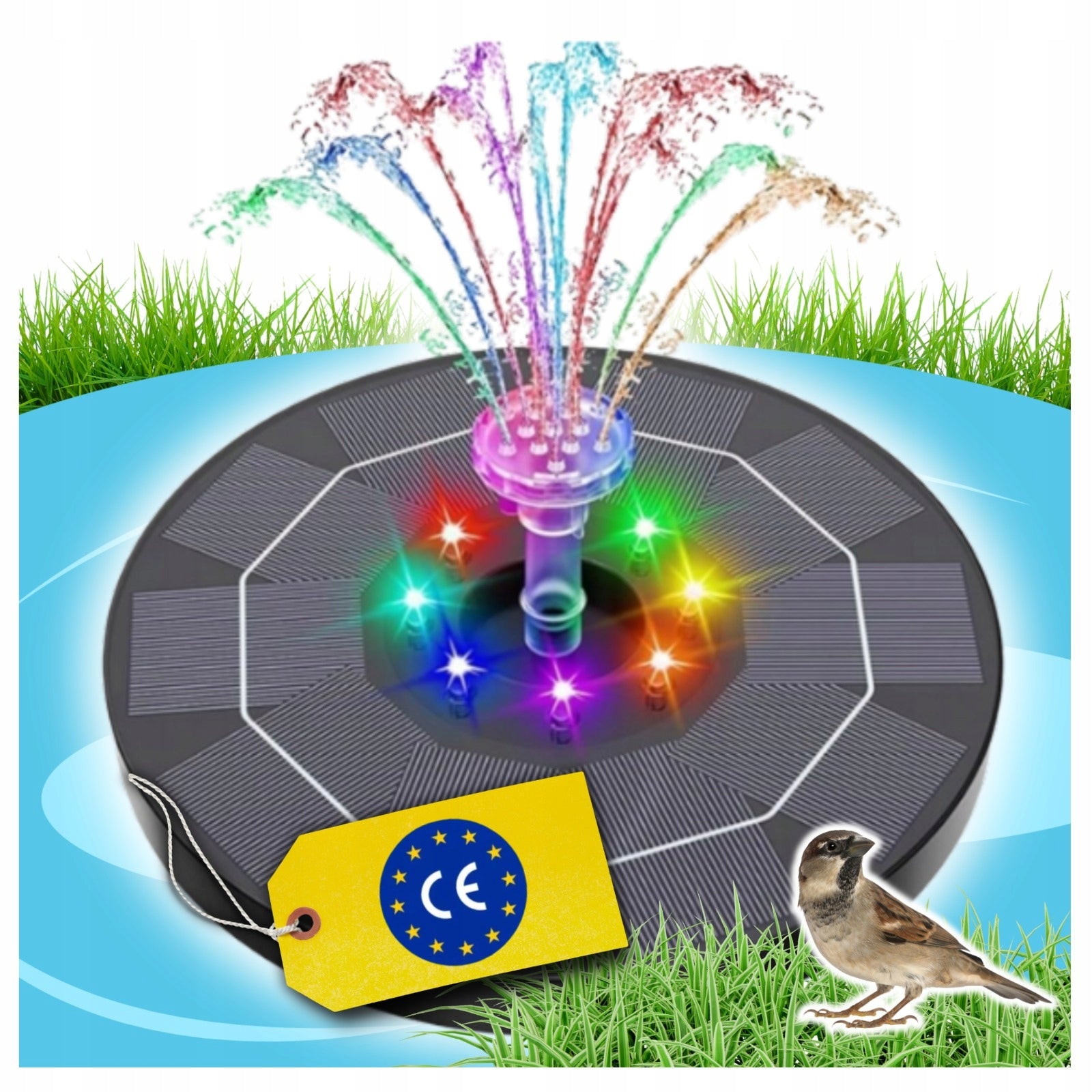 COLORFUL SOLAR GARDEN LED FOUNTAIN WITH BATTERY FOR RGB POND