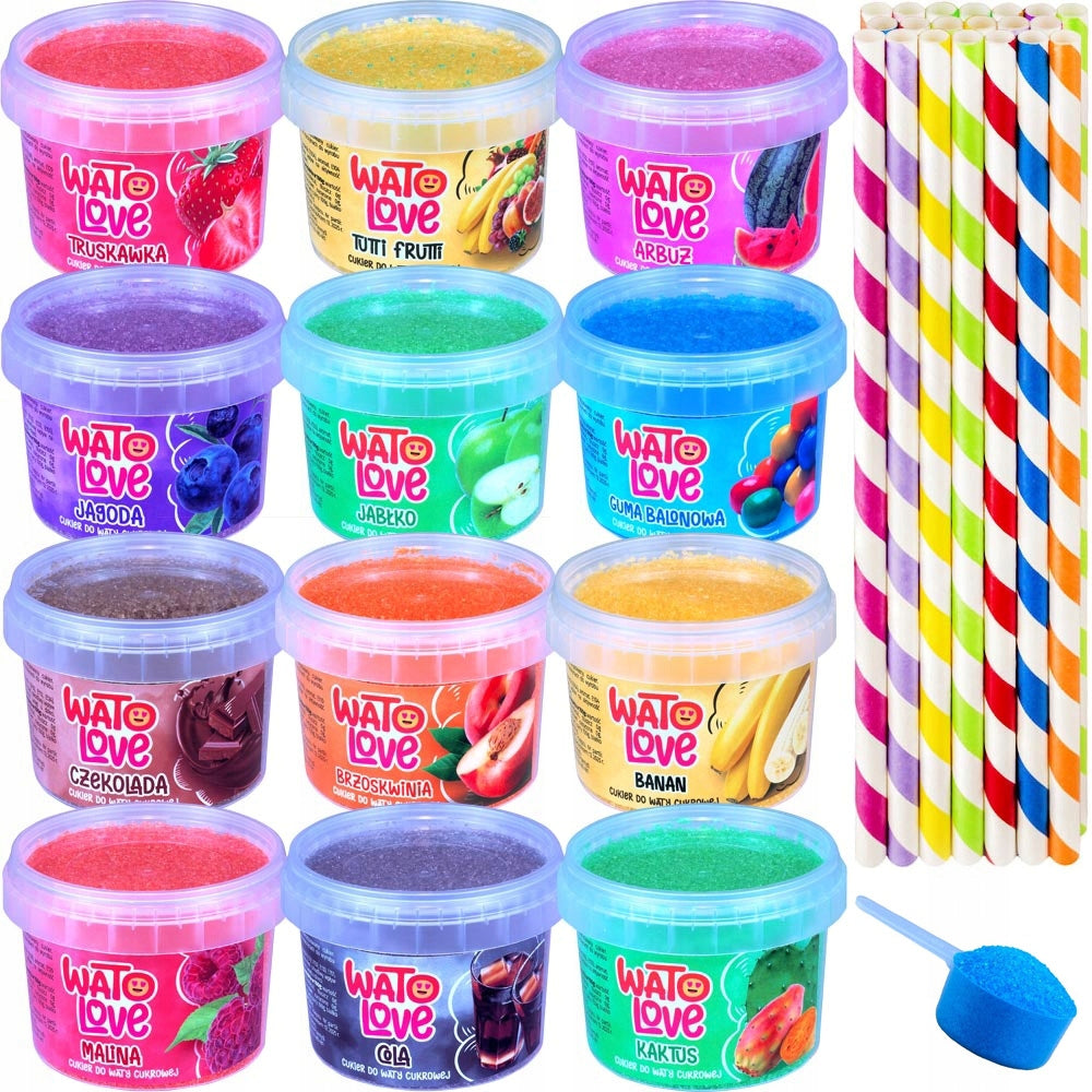 COLORFUL SUGAR FOR COTTON CANDY Flavored 12x100g STICKS Watolove Sugar