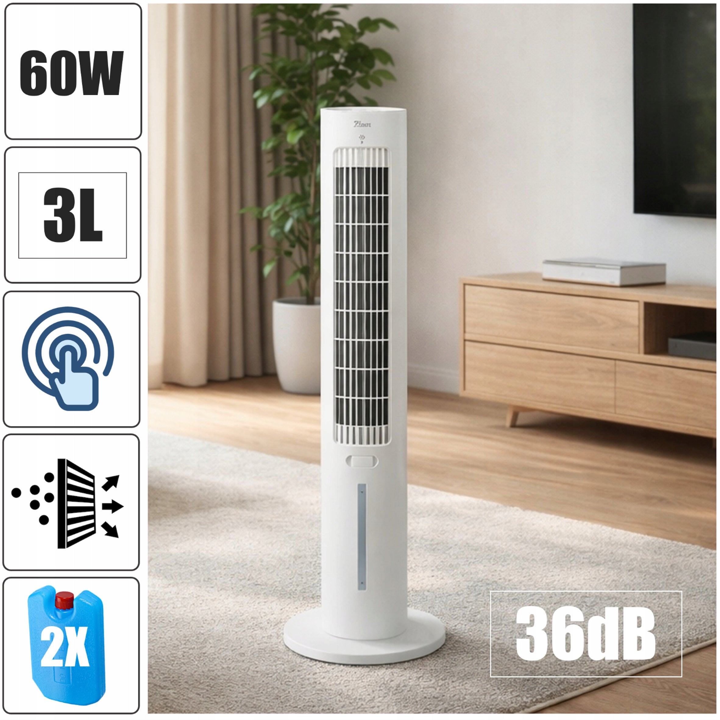 COLUMN FAN COOLING HUMIDIFICATION AROMOTHERAPY XXL LED REMOTE CONTROL 60W Brand Zilan
