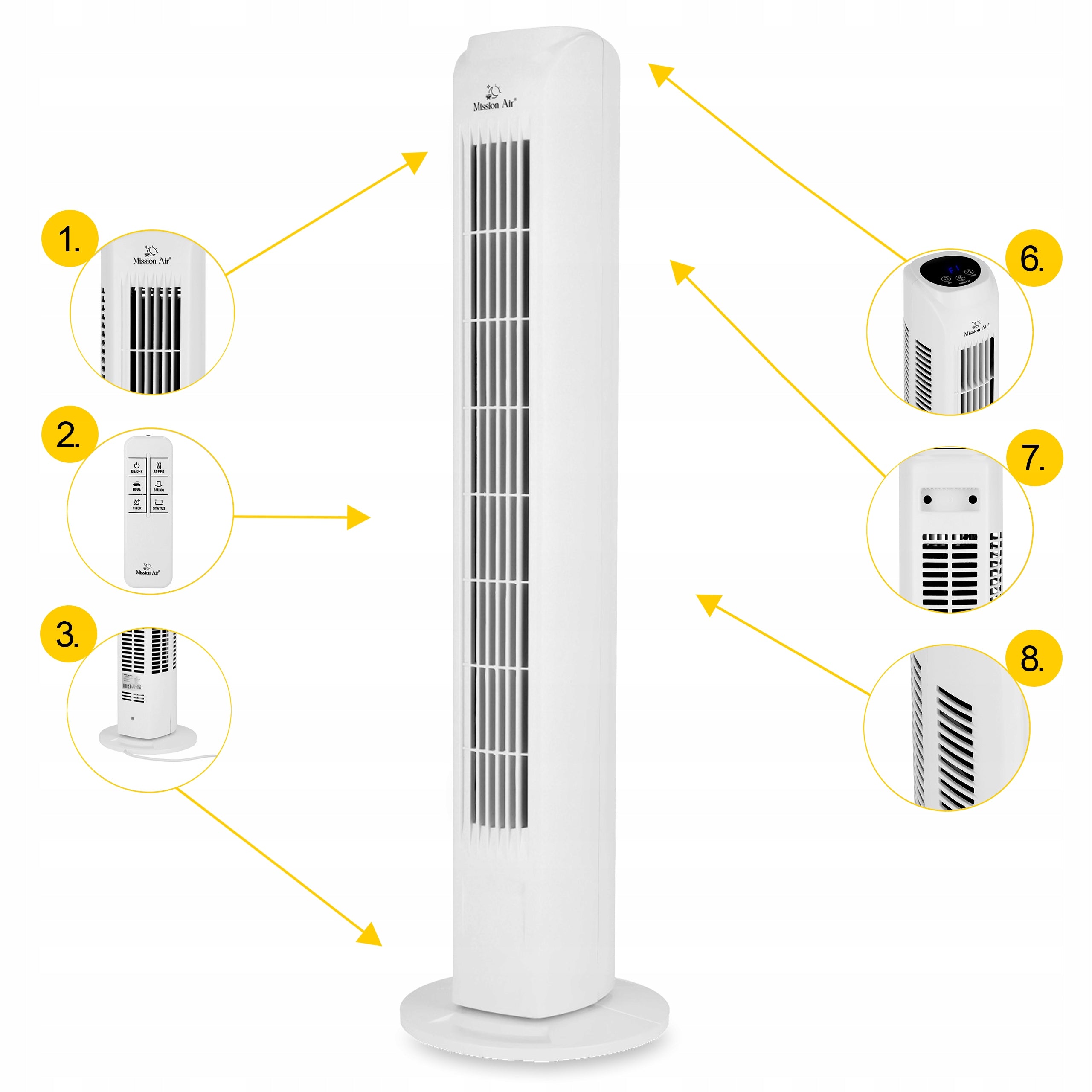 COLUMN FAN Floor Standing Fan Quiet Swing TOWER FAN White Fan type column