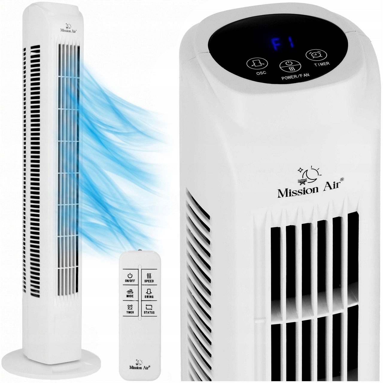 COLUMN FAN Floor Standing Fan Quiet Swing TOWER FAN White