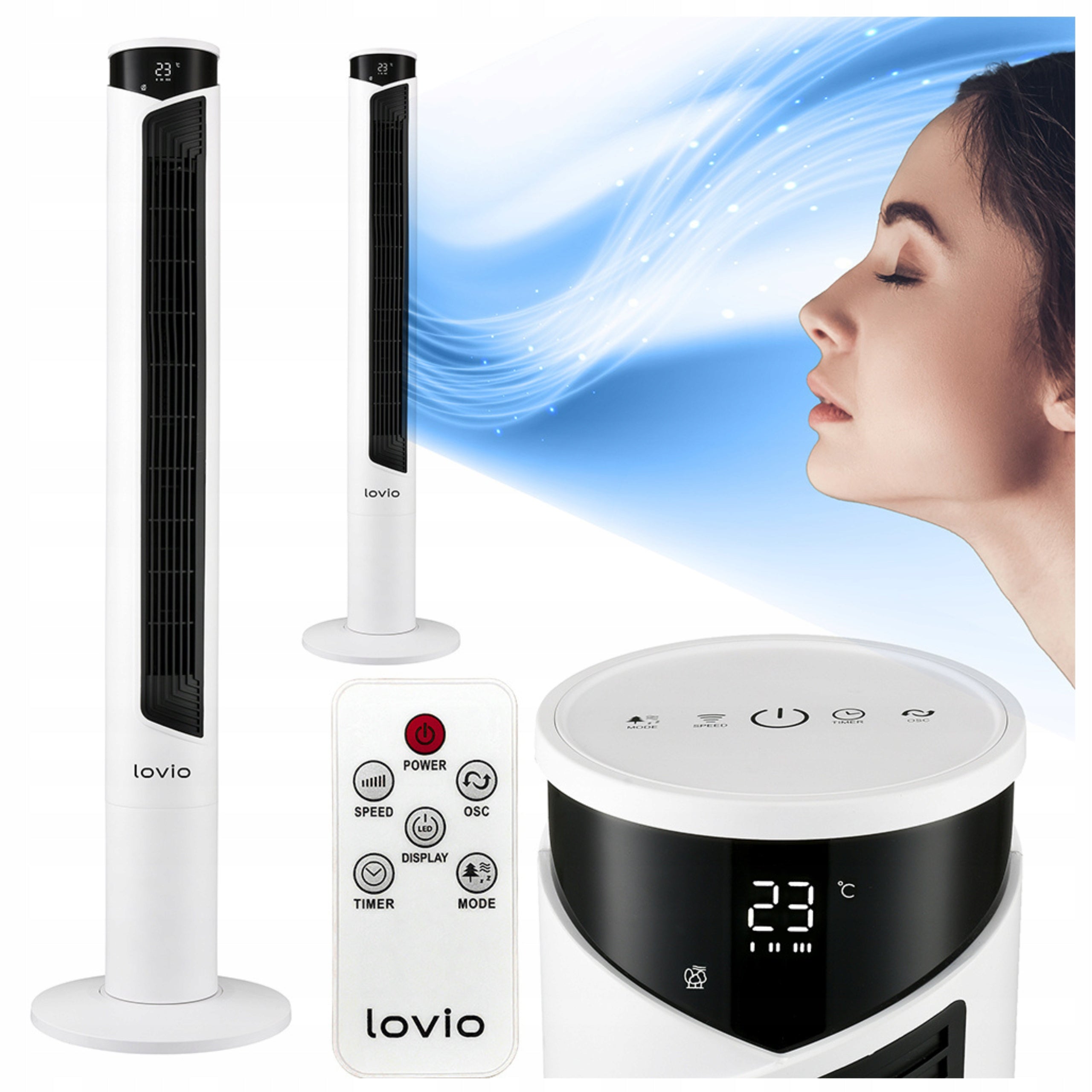 COLUMN FAN Floor standing fan QUIET WITH REMOTE CONTROL WHITE 118 cm