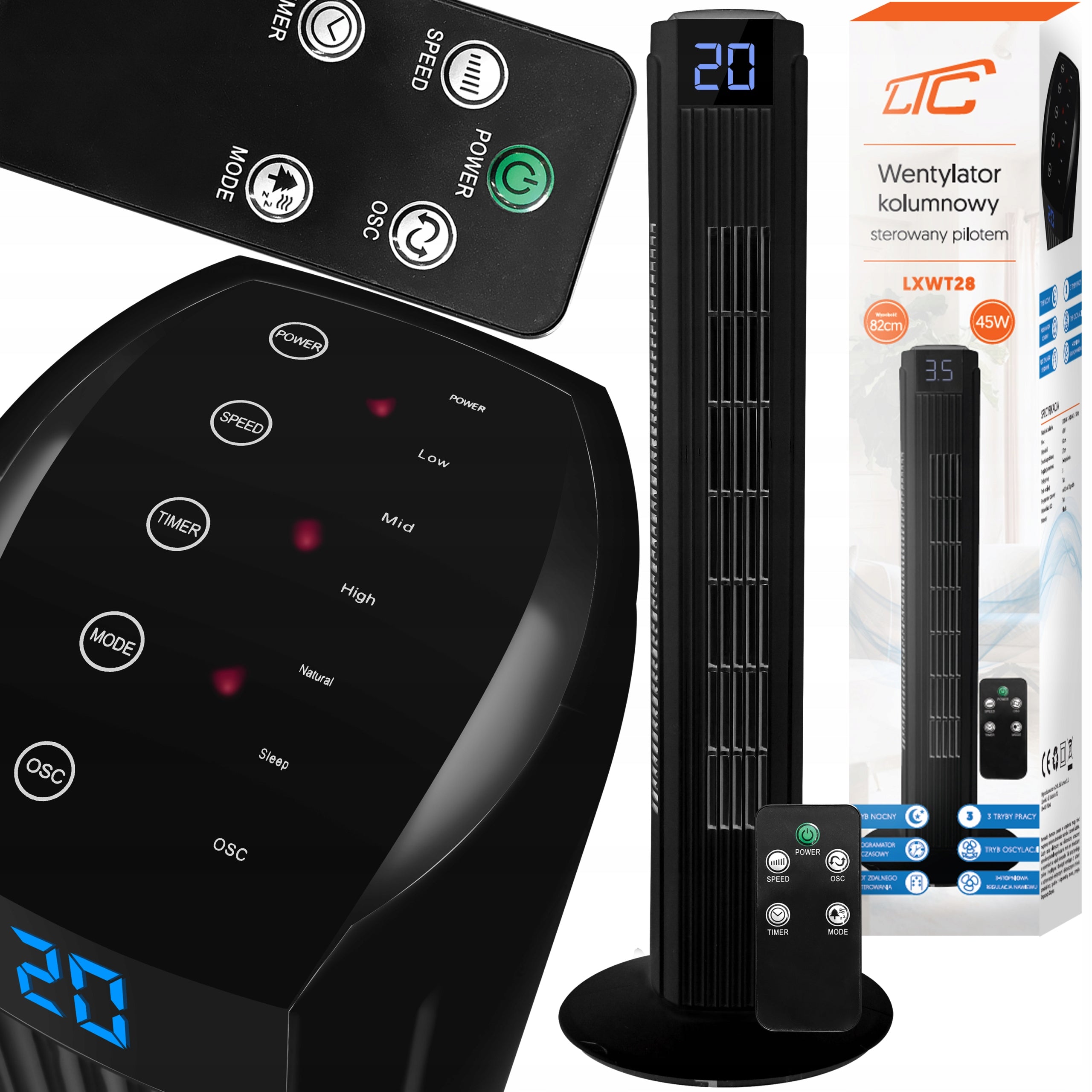 COLUMN FAN QUIET 27db FAN STANDING REMOTE CONTROL IONIZATION RANGE 12M