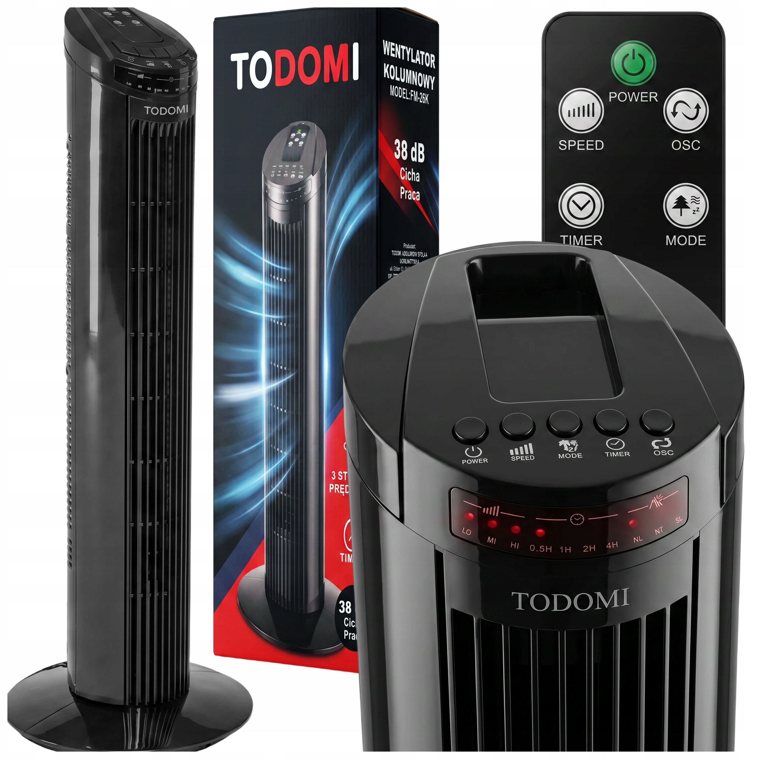 COLUMN FAN STANDING FLOOR FAN ADJUSTABLE REMOTE CONTROL LARGE TIMER