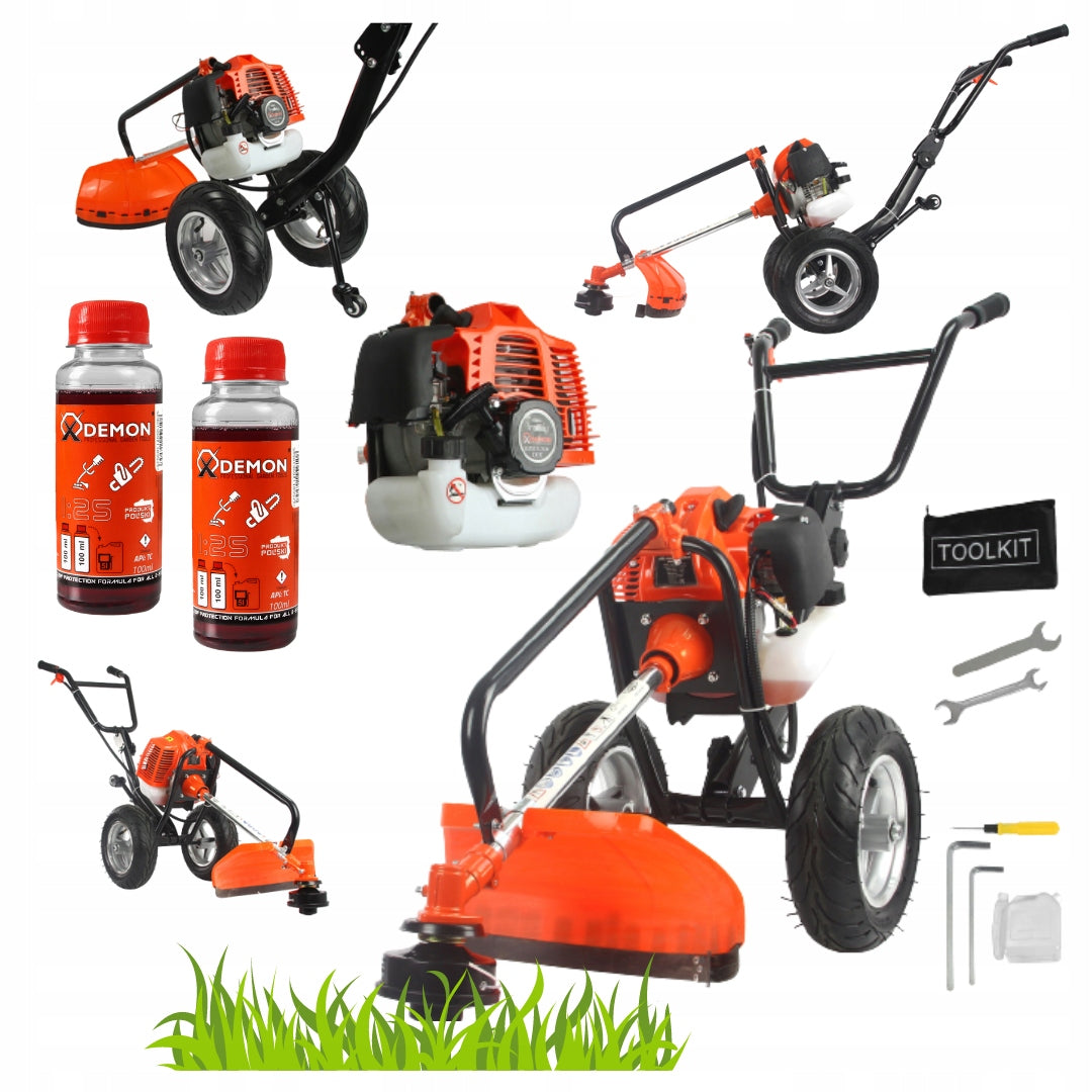 COMBUSTION SCYTHE DEMON ON WHEELS TRIMMER SCYTHE + OIL SHIELD