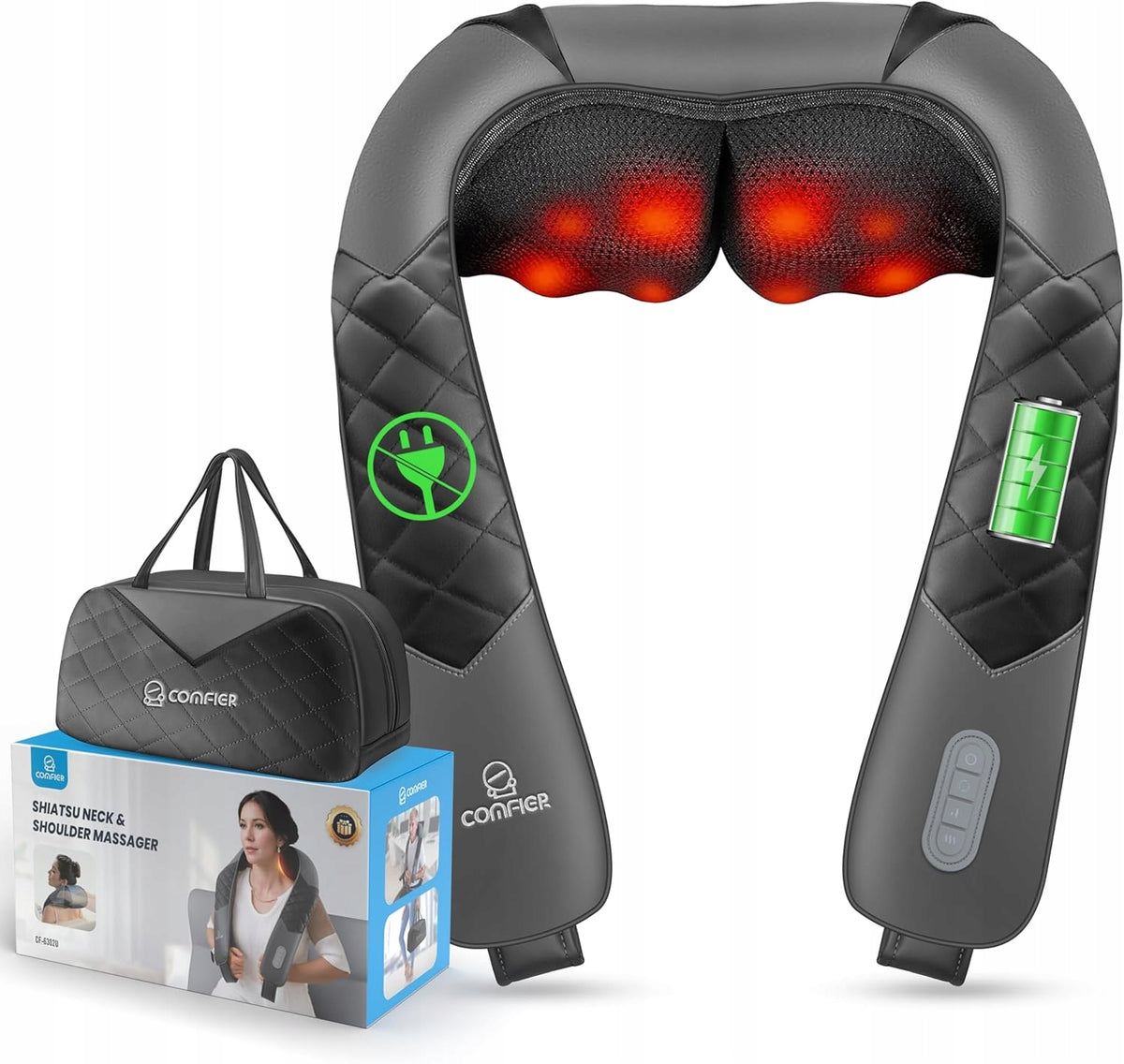COMFIER Neck massage device with heating, wireless pillow