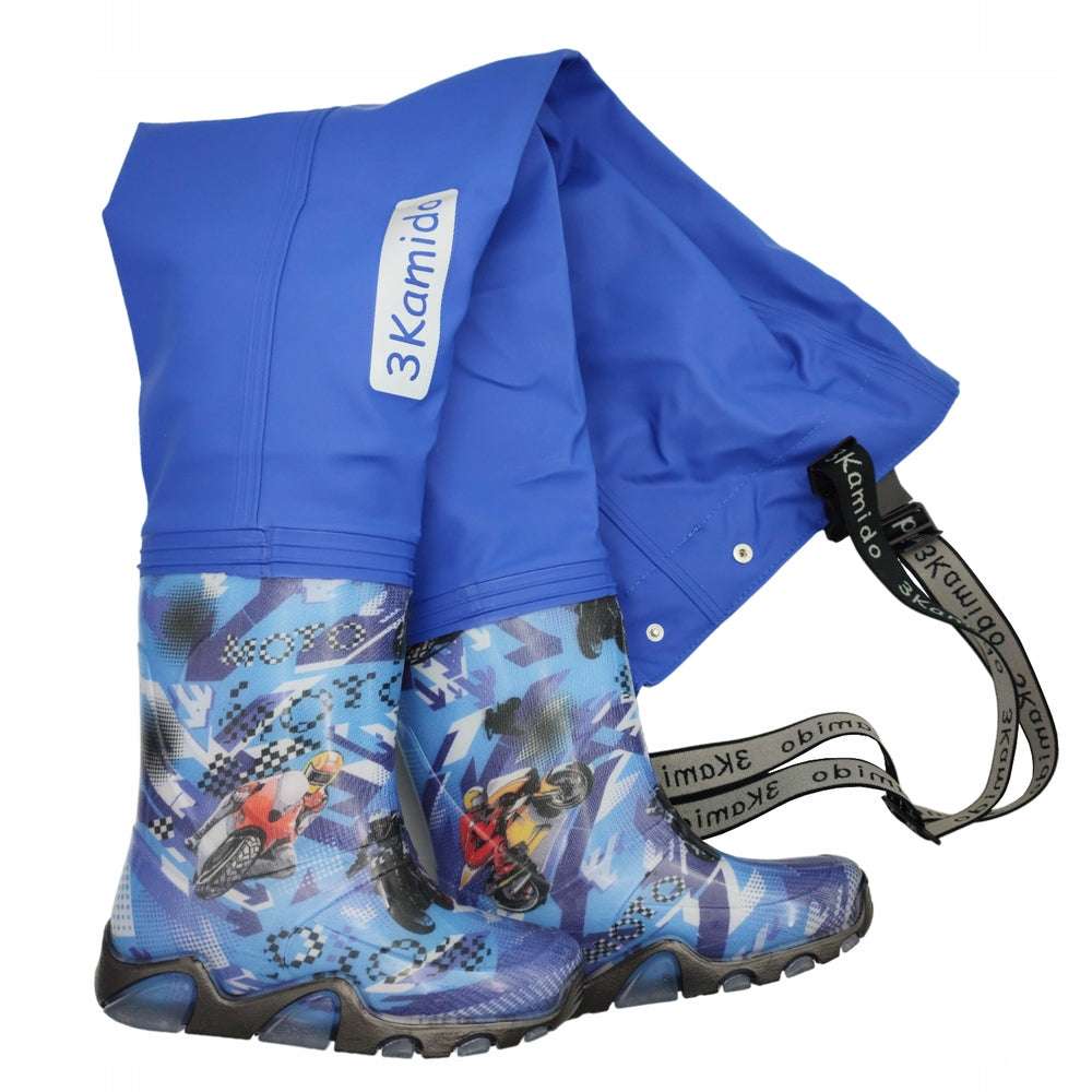 COMFORTABLE CHILDREN'S FISHING TROUSERS WATERPROOF MOTORBIKES 3KAMIDO 30/31 Color blue