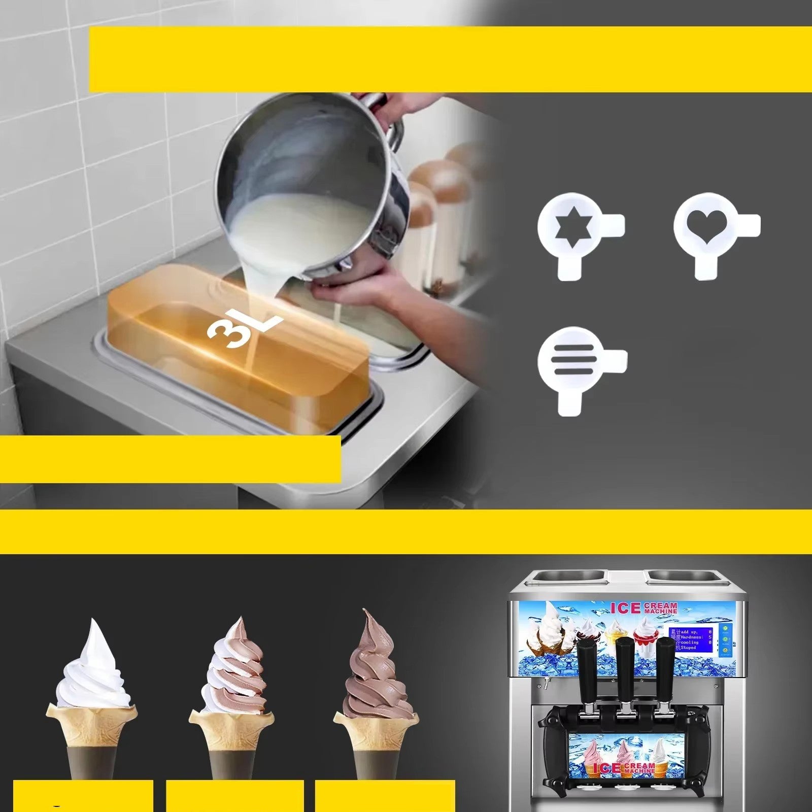 COMMERCIAL ICE CREAM MACHINE VEVOR WITH DOUBLE TANKS 3L 3 FLAVORS AND 3 NOZZLES Brand no brand