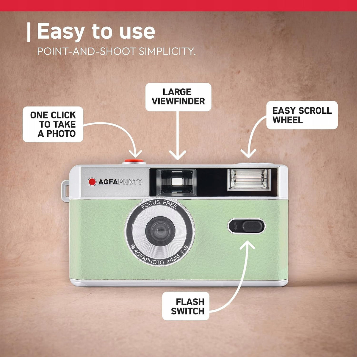 COMPACT 35MM MINTGREEN REUSABLE CAMERA Model Agfa kompaktowa kamera wielokrotnego użytku, 35 mm
