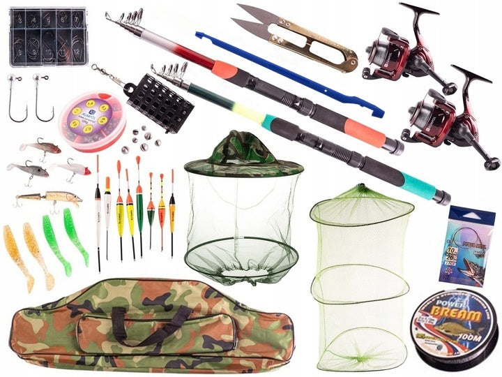 COMPLETE FISHING KIT 2X TELESCOPIC FISHING ROD 2X GIFT REEL!