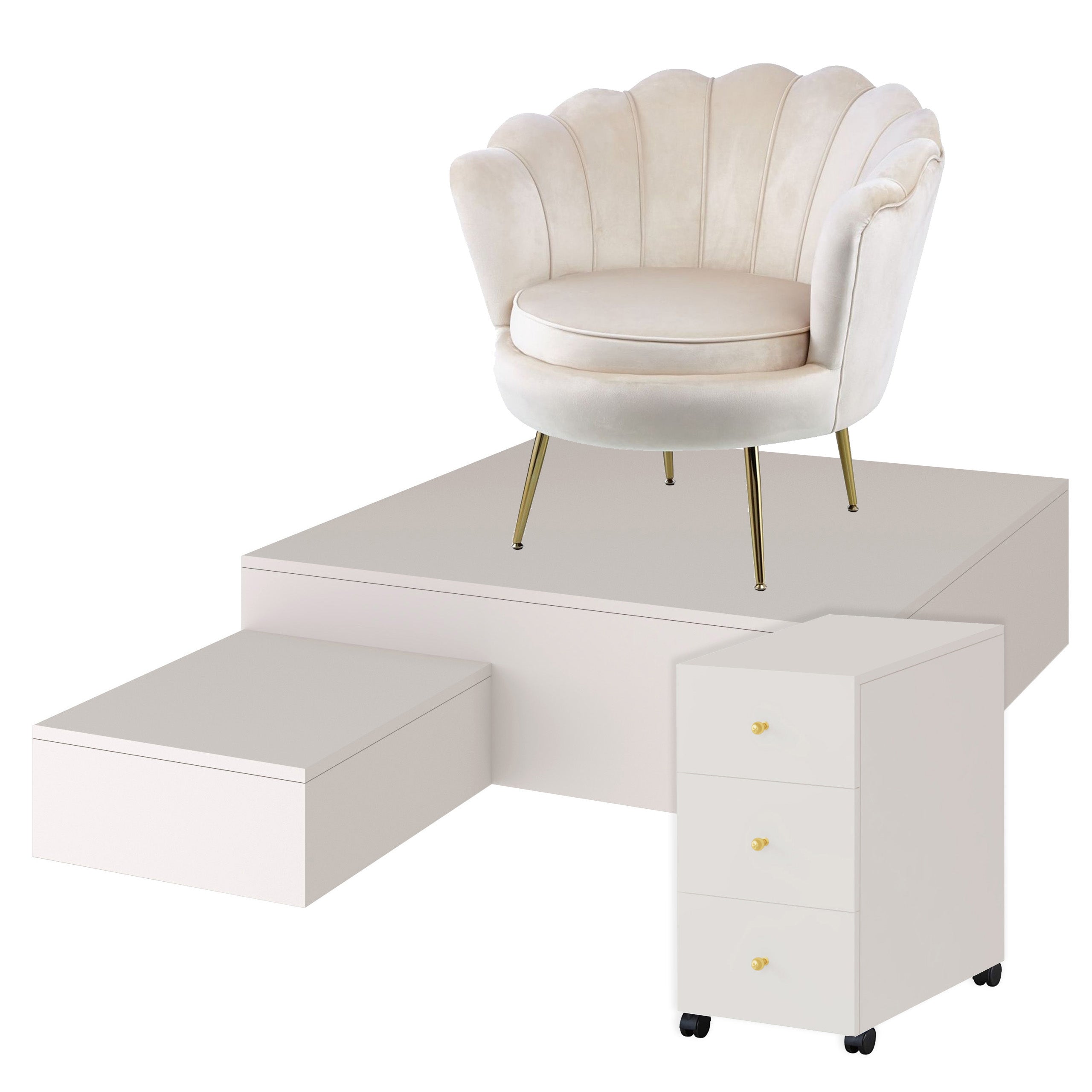 COMPLETE SET FOR PEDICURE CHAIR PLATFORM MOBILE CONTAINER CASHMERE BEIGE