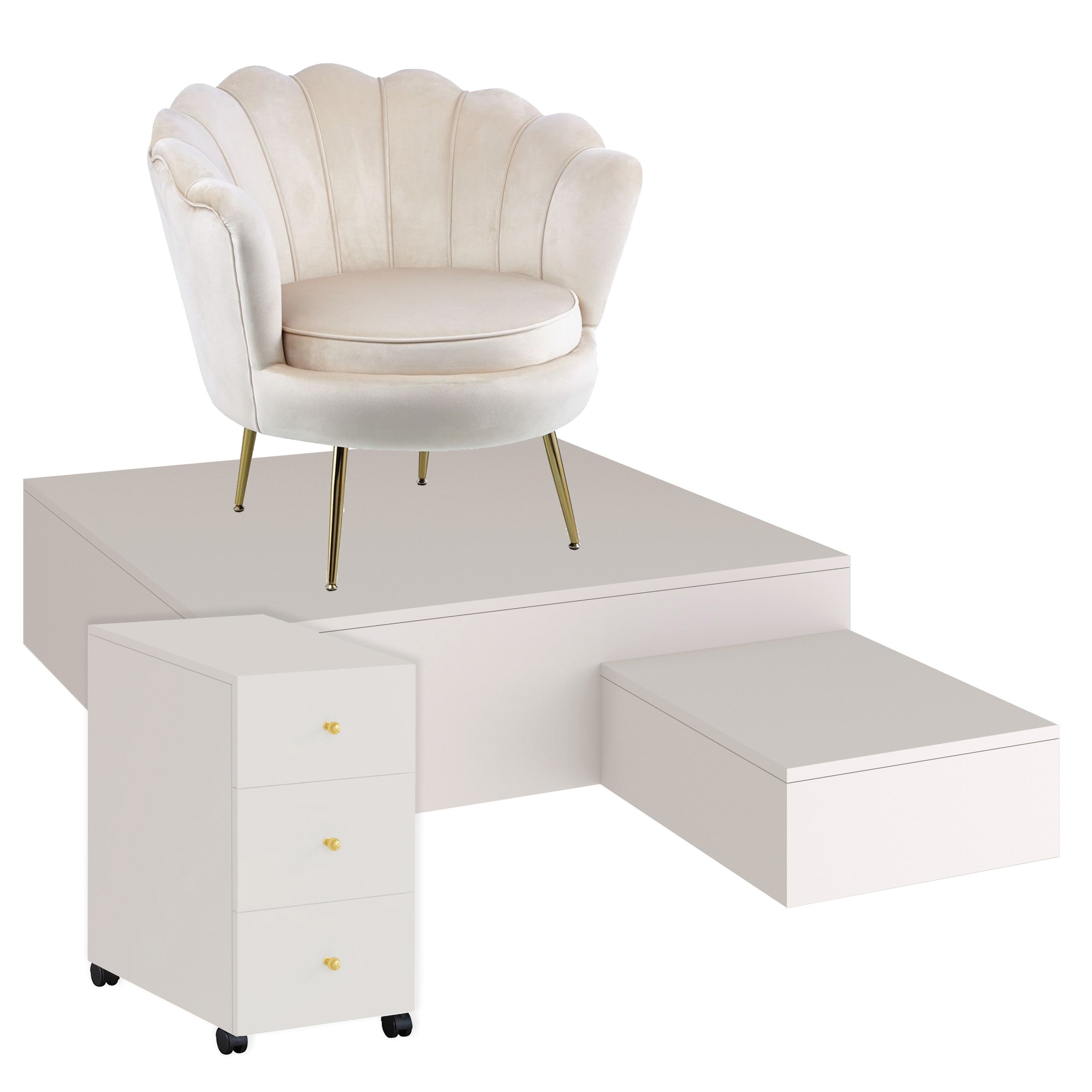 COMPLETE STAND PEDICURE ARMCHAIR PLATFORM MOBILE CABINET CASHMERE 120CM