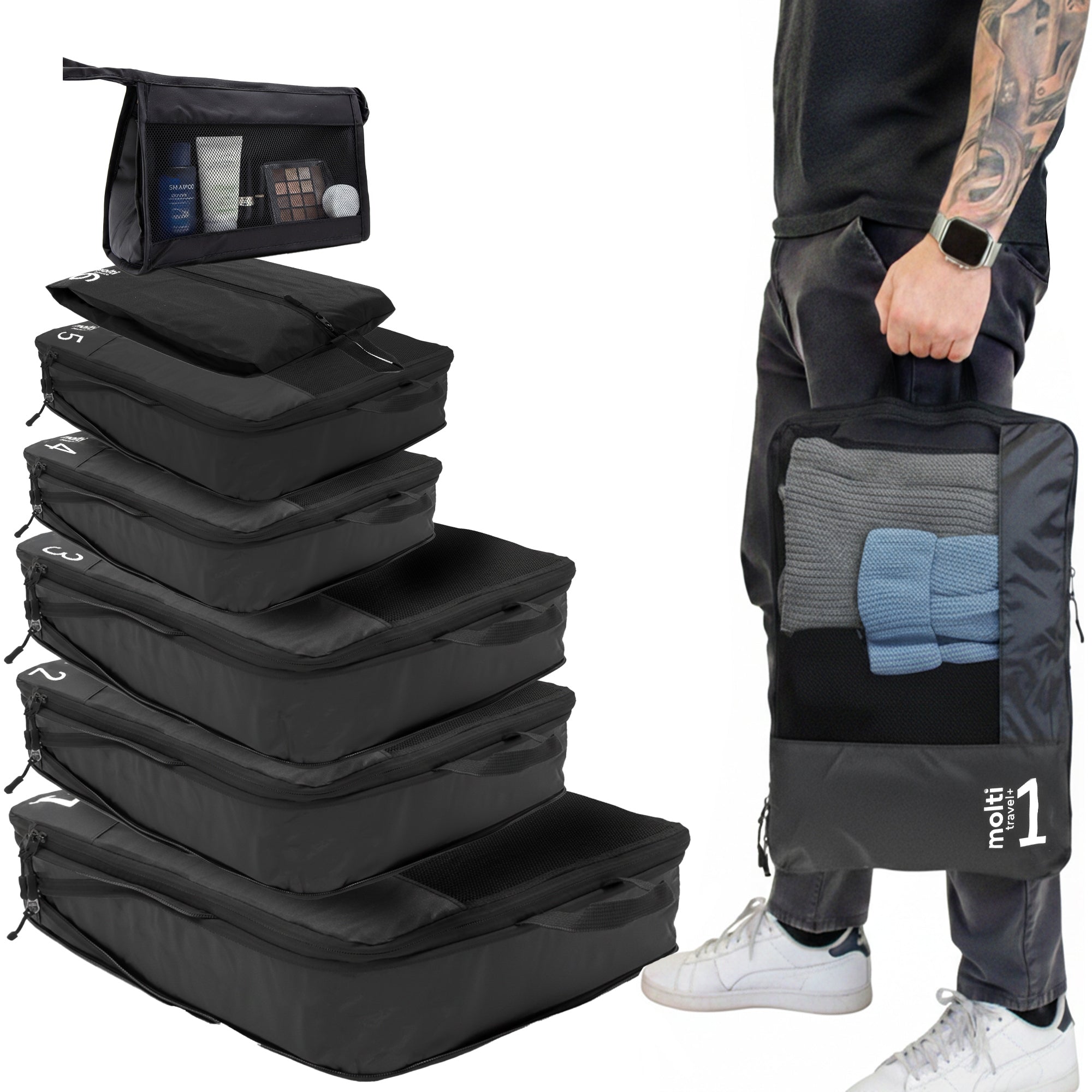 COMPRESSION TRAVEL ORGANIZER for Packing Suitcase Clothes Bag SET 7in1