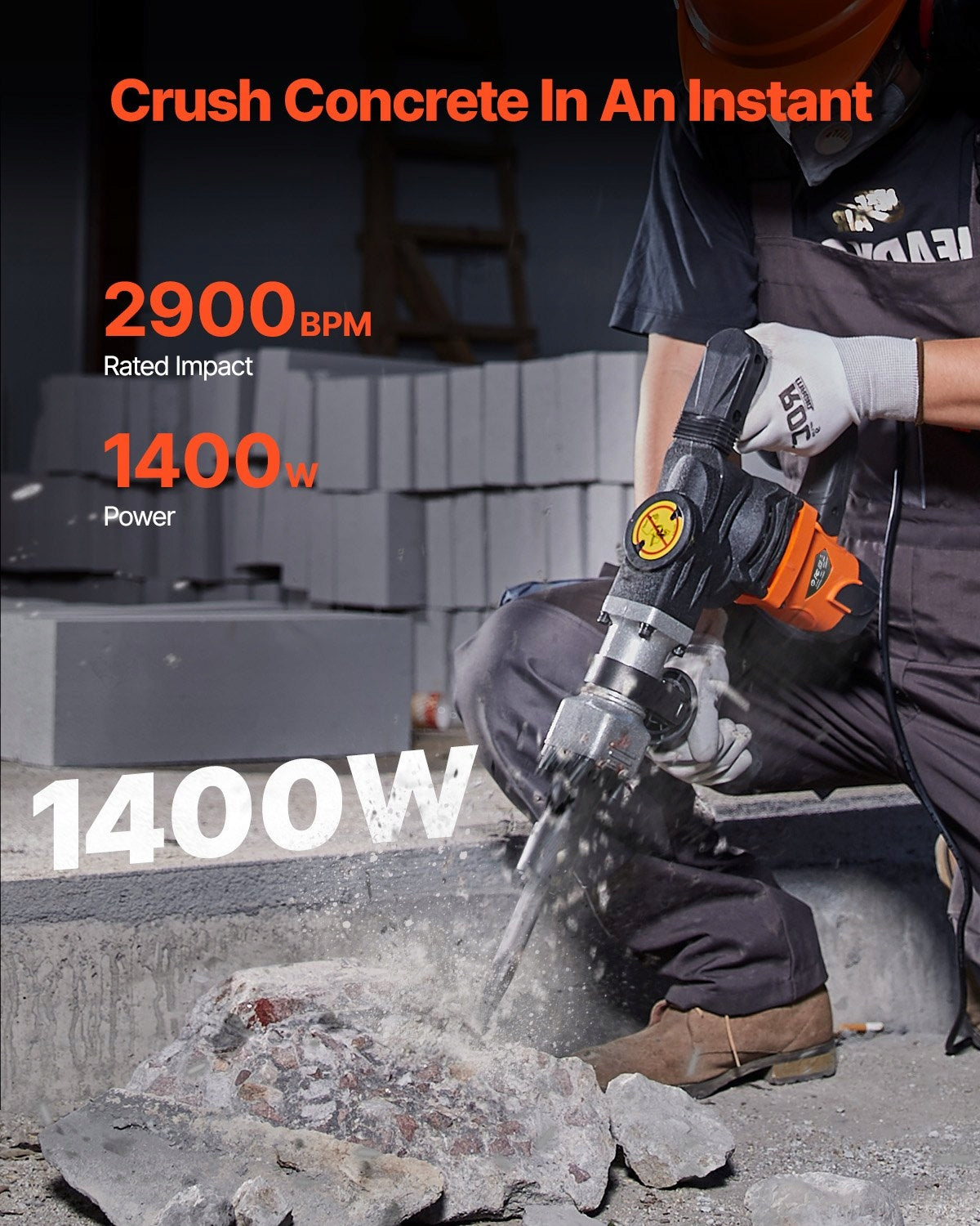 CONCRETE DEMOLITION HAMMER DURABLE 1400 IN IMPACT FORCE 19 J ELECTRIC Packaging status original