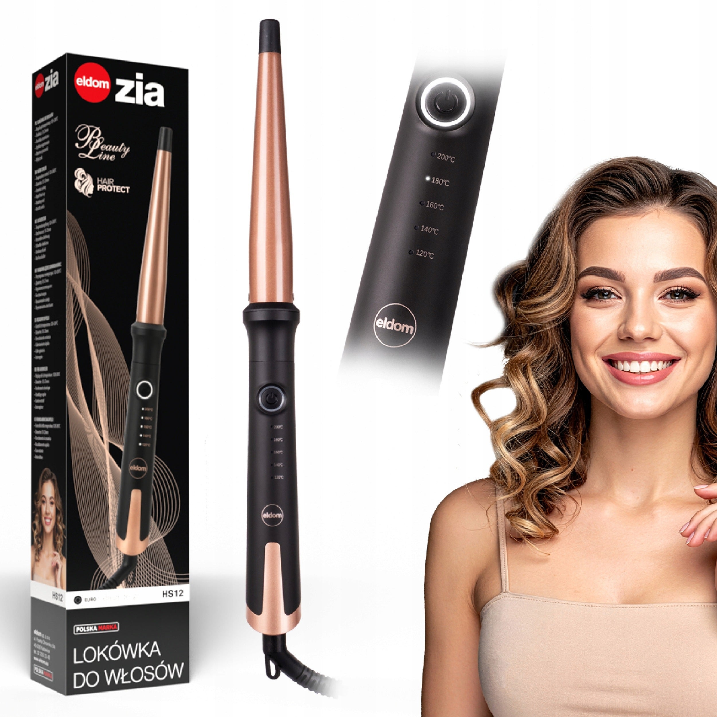 CONICAL CURLING IRON FOR HAIR CERAMIC 120-200°C CURLS WAVES HS12