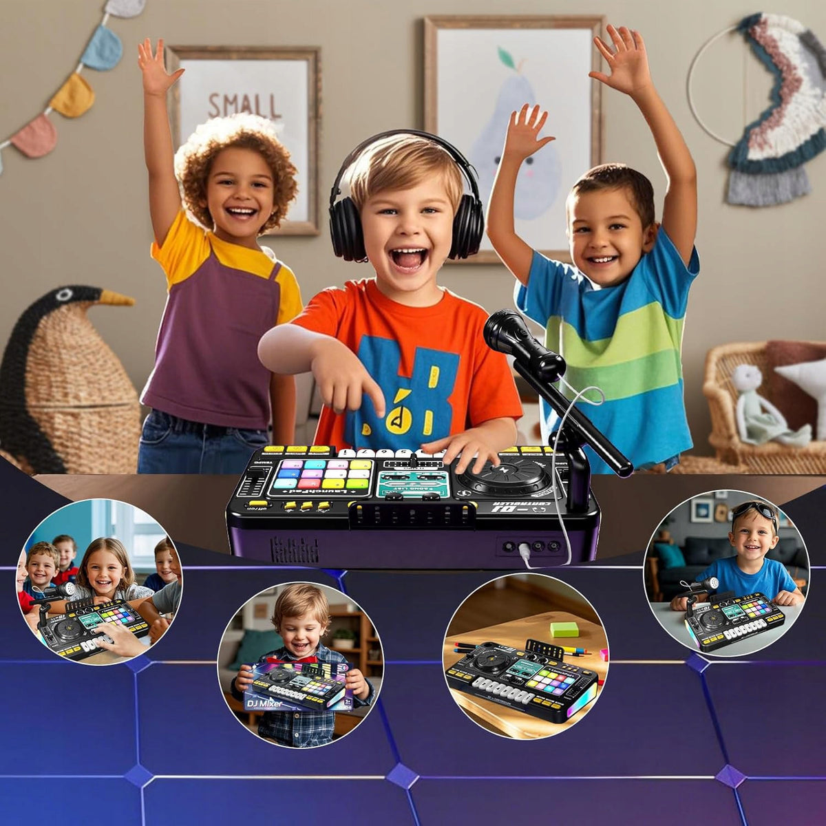 CONSOLE DJ MIXER FOR CHILDREN WITH MICROPHONE PIANO LED BLUETOOTH TOY Packaging status original