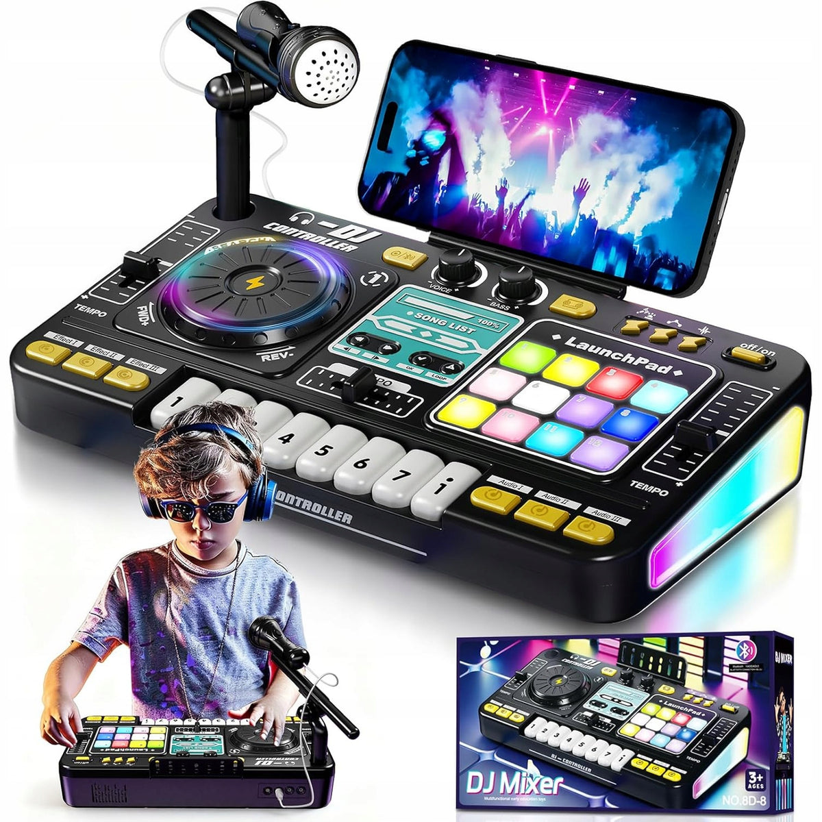 CONSOLE DJ MIXER FOR CHILDREN WITH MICROPHONE PIANO LED BLUETOOTH TOY