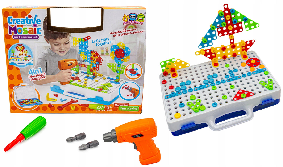CONSTRUCTION BLOCKS SUITCASE SCREWDRIVER SCREWS DIY KIT
