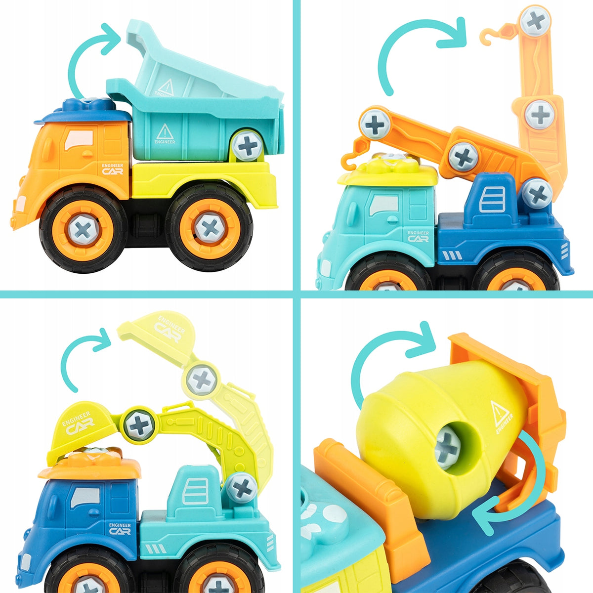 CONSTRUCTION VEHICLES SET FOR TWISTING AND UNSCREWING DIY 4 CARS SCREWDRIVER 3+ Brand MalPlay