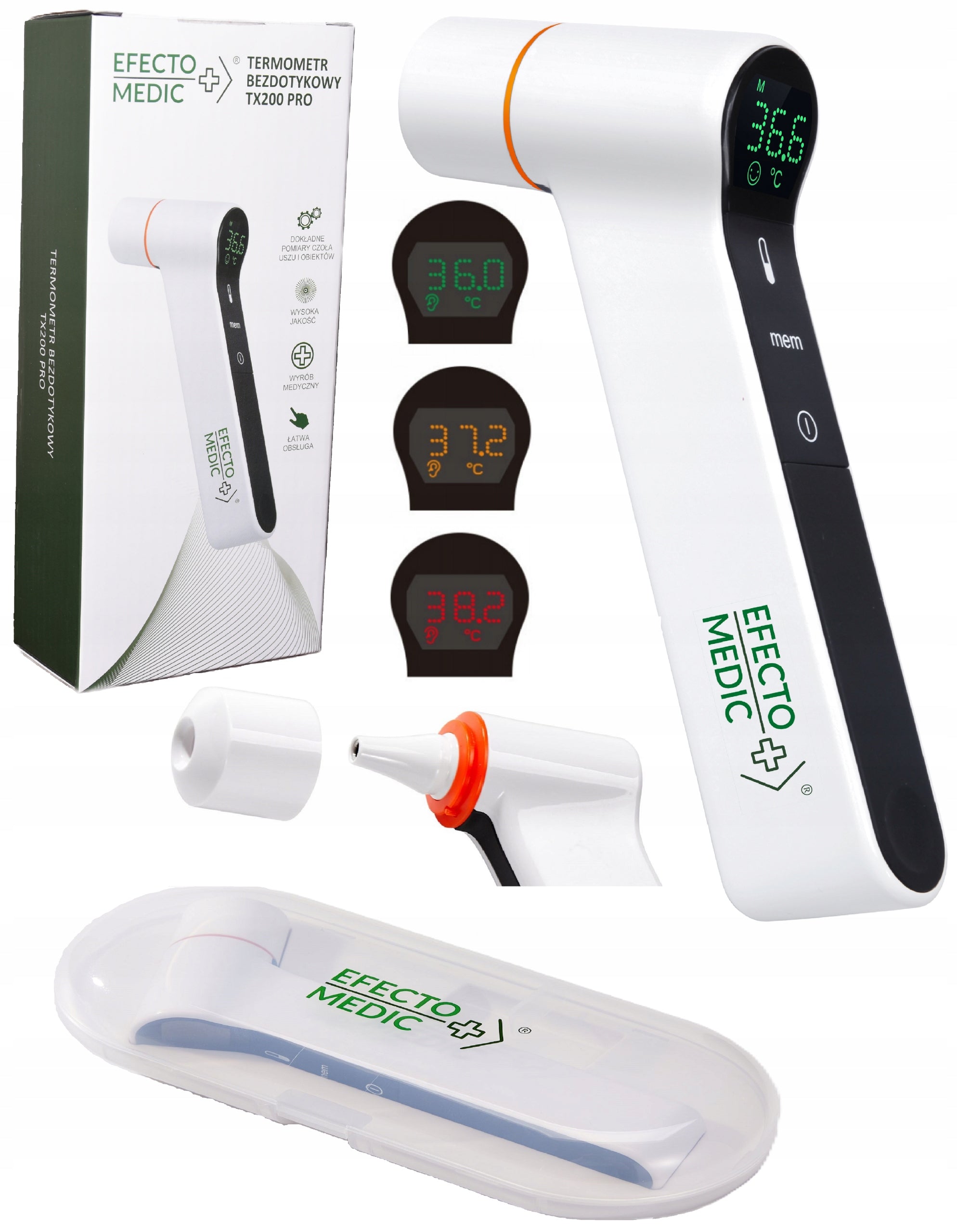 CONTACTLESS THERMOMETER EFECTOmedic TX200 PRO 3in1 FOREHEAD EAR Medical+ETUI