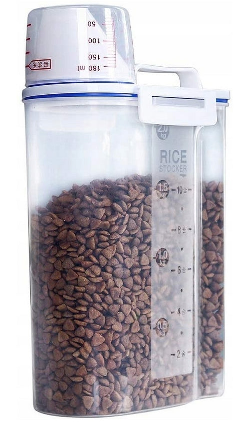 CONTAINER FOOD STORAGE BOX WITH MEASURING CUP FOR CAT DOG 2L