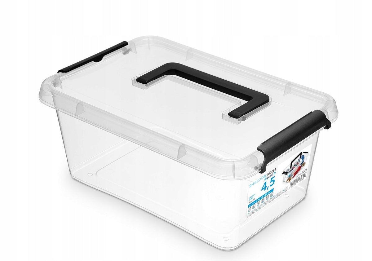CONTAINER TRANSPARENT BOX WITH LID 4,5L WITH HANDLE BLACK HANDLES