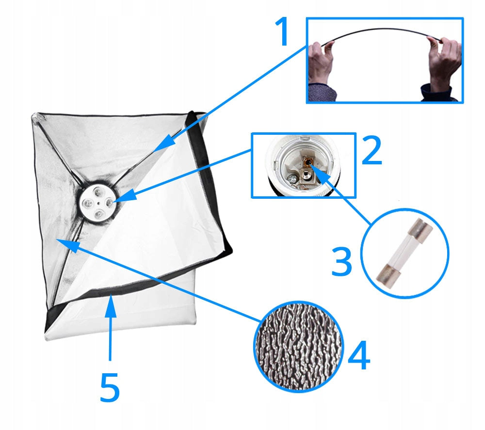 CONTINUOUS LIGHT LAMP FOR 4 BULBS + SOFTBOX 50X70 CM | THREAD E27 | Brand Steiner