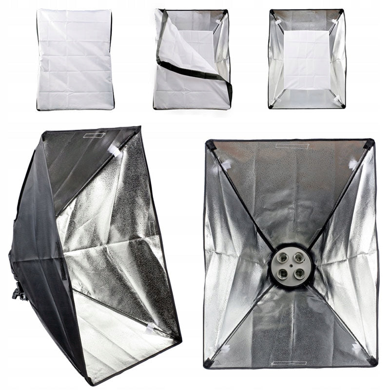 CONTINUOUS LIGHT LAMP FOR 4 BULBS + SOFTBOX 50X70 CM | THREAD E27 |