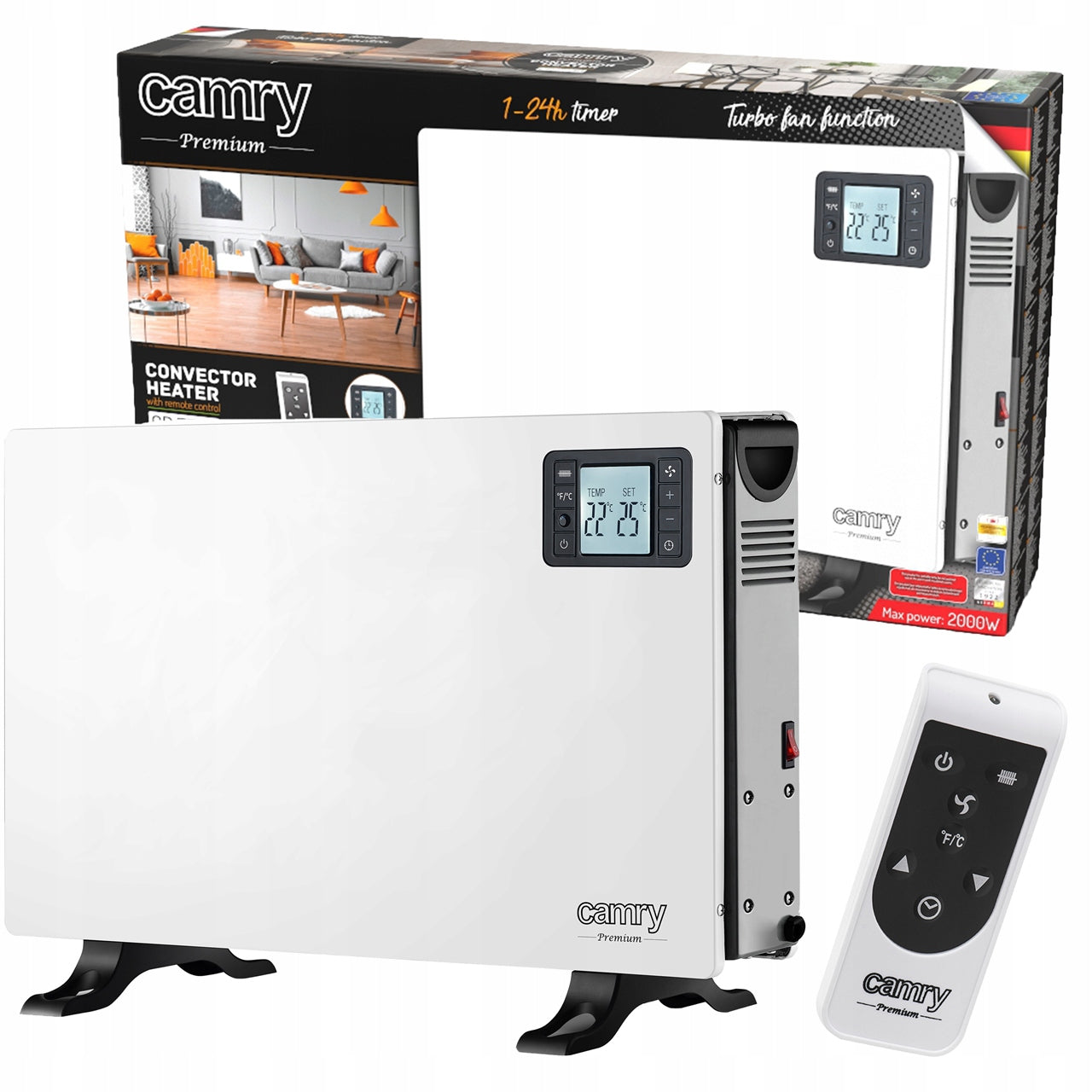 CONVECTOR HEATER ELECTRIC TIMER THERMOSTAT APRON 2000W LED REMOTE CONTROL Packaging status original