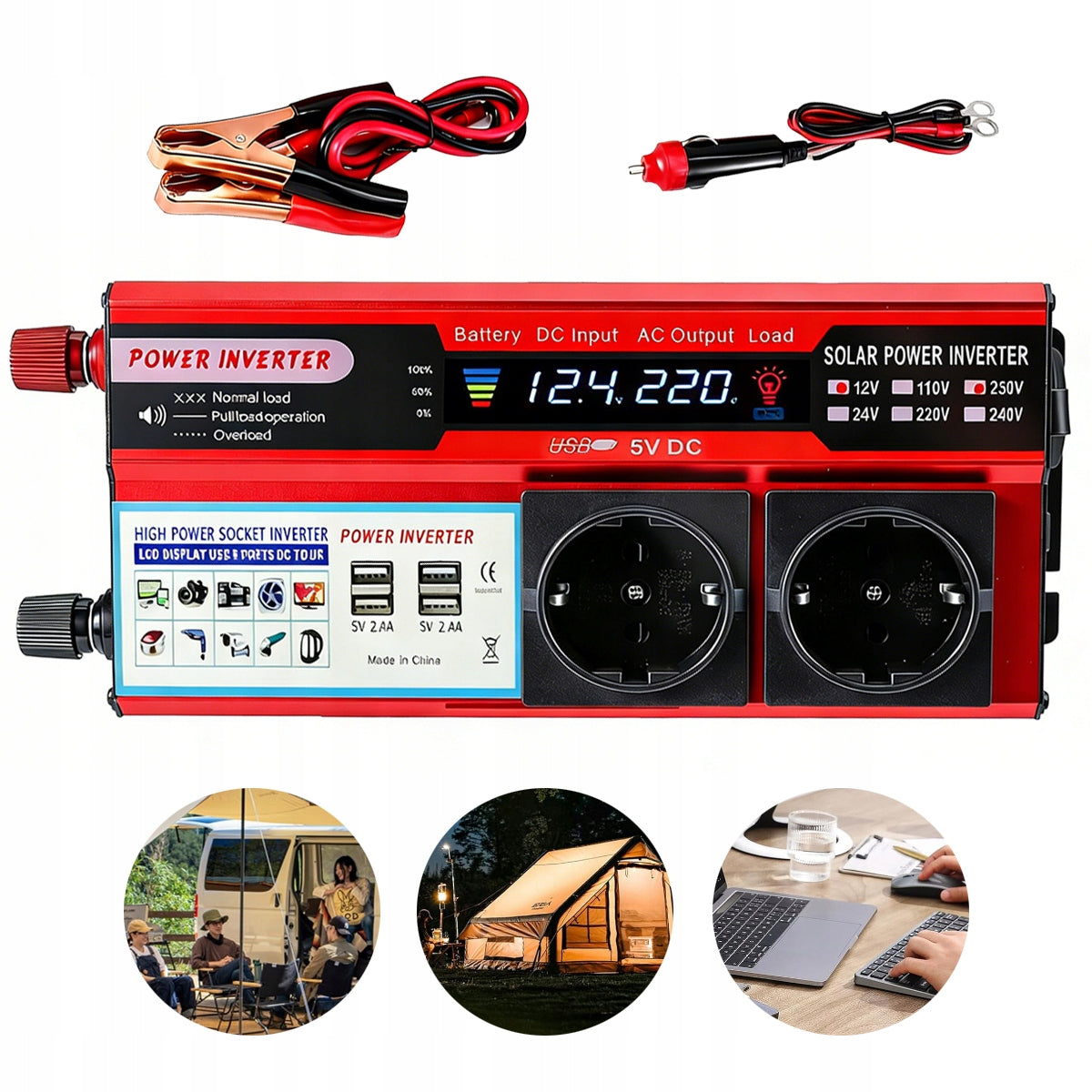 CONVERTER 12V 230V CAR INVERTER 2000W 4x USB