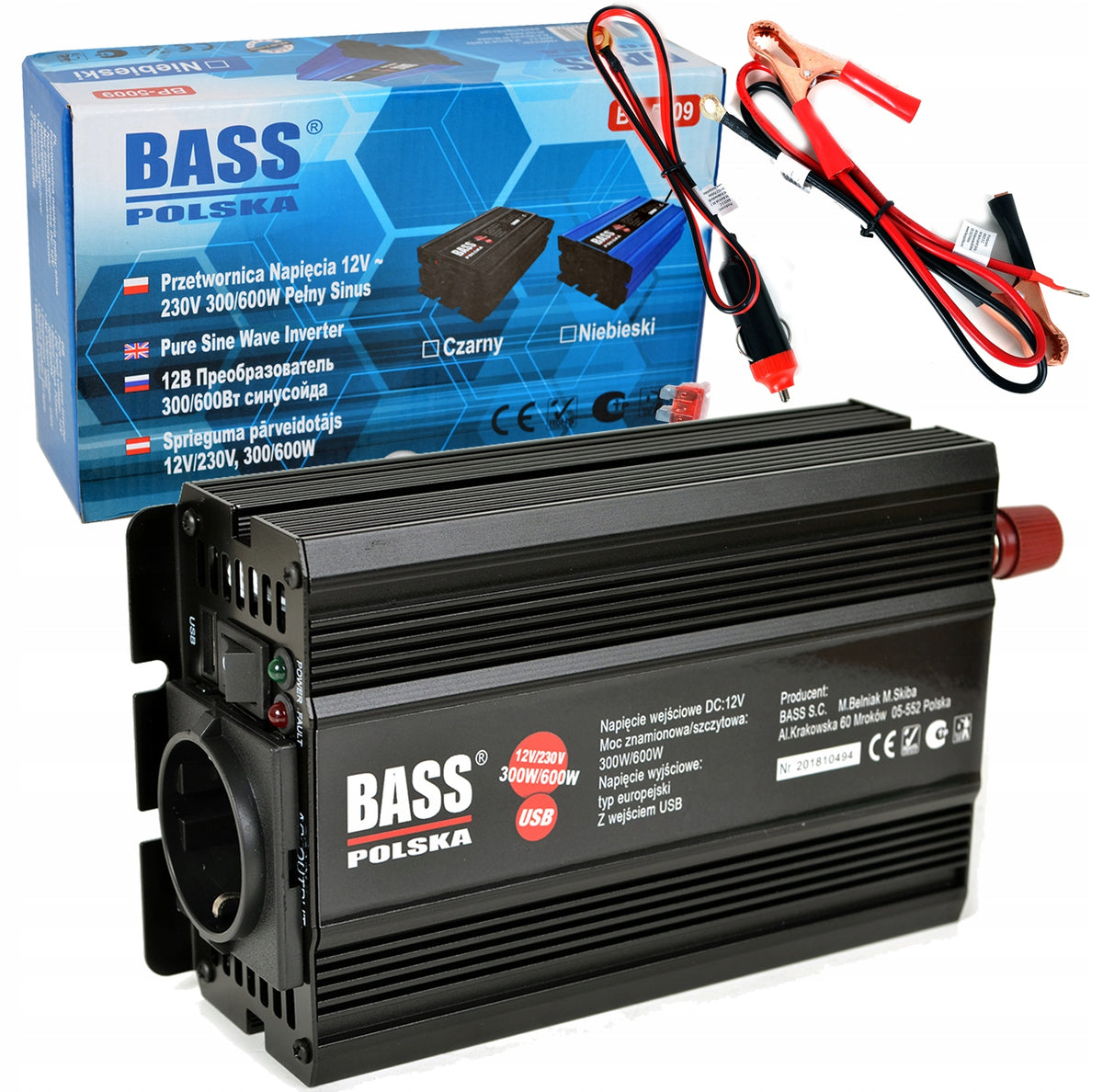 CONVERTER BASS Poland 12V 230V CAR INVERTER 300/600W FULL SINE