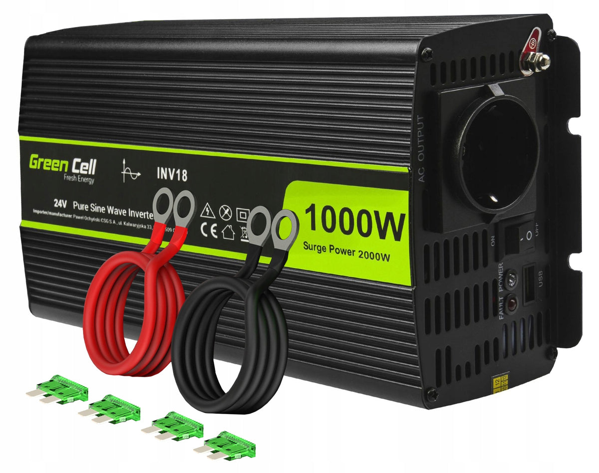 CONVERTER TRUCK TIR AKU. 24V 230V 1000W 2000W GREEN CELL USB SINE