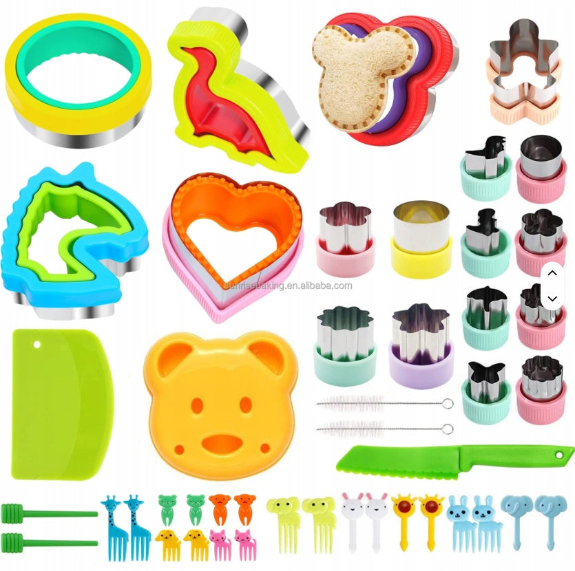 COOKIE CUTTERS FRUIT VEGETABLES SANDWICHES BREAD FORKS X 48 Packaging status original