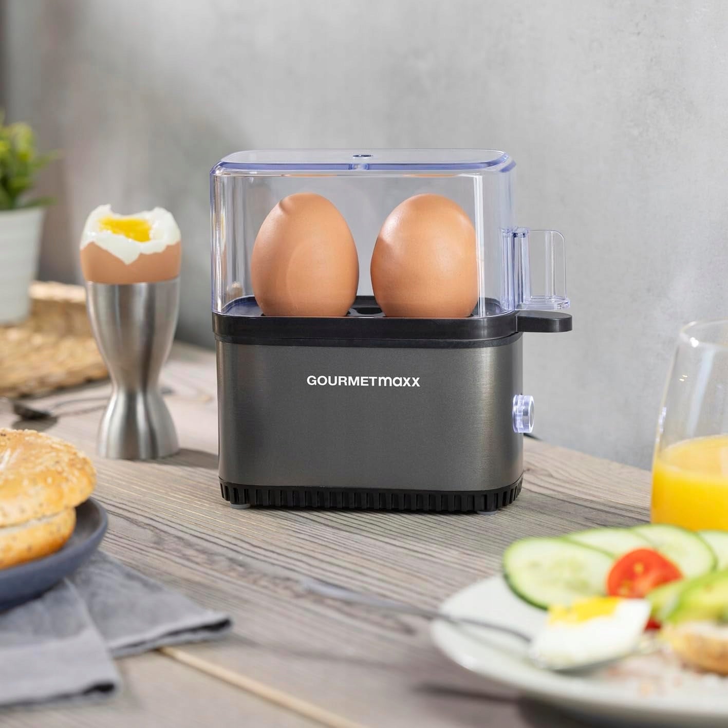 COOKING EGG COOKER 2 EGGS WITH MEASURING CUP AND PUNCHER Brand Gourmetmaxx